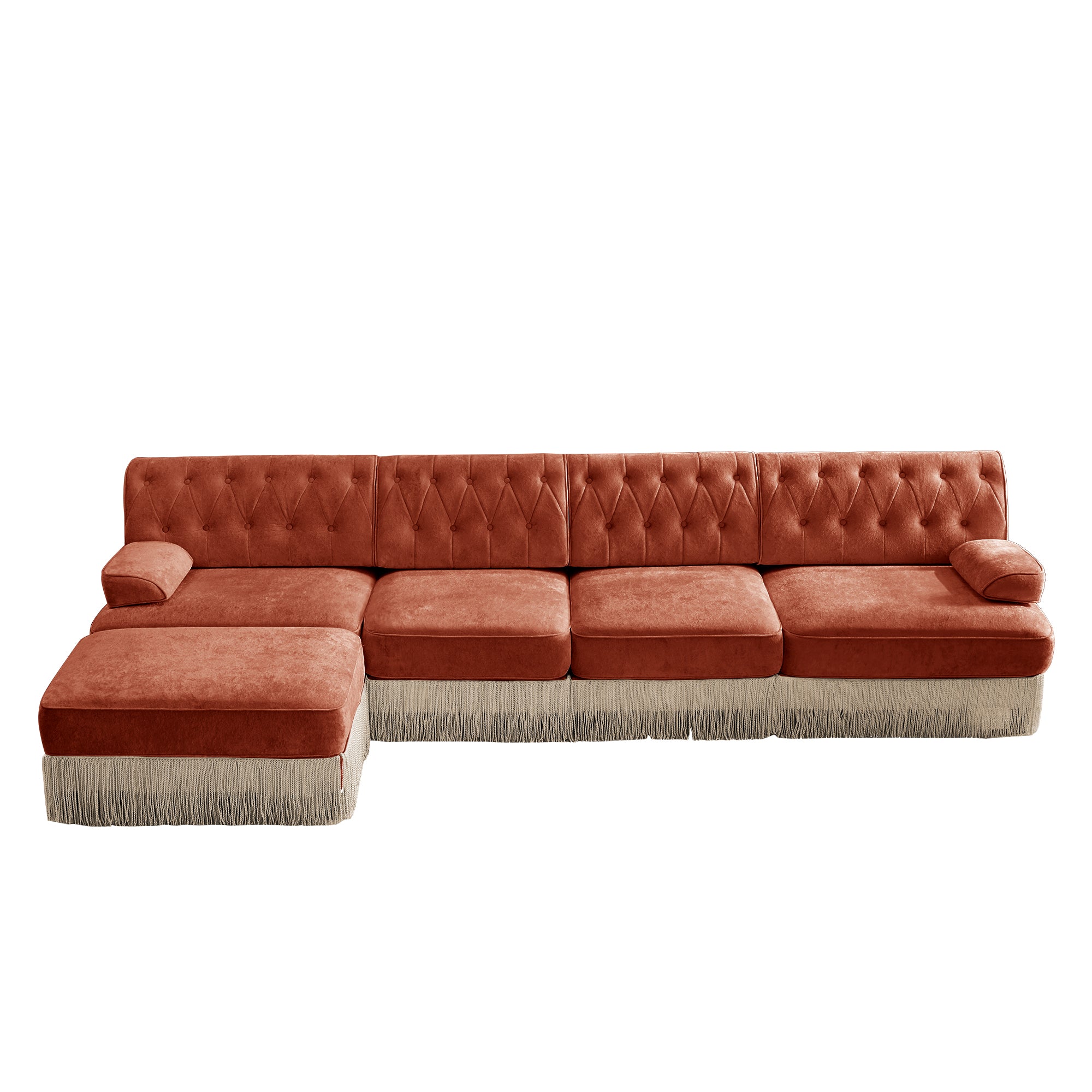 Austin 136" Tufted Velvet 4-Seater Modular Sectional Sofa with Ottoman
