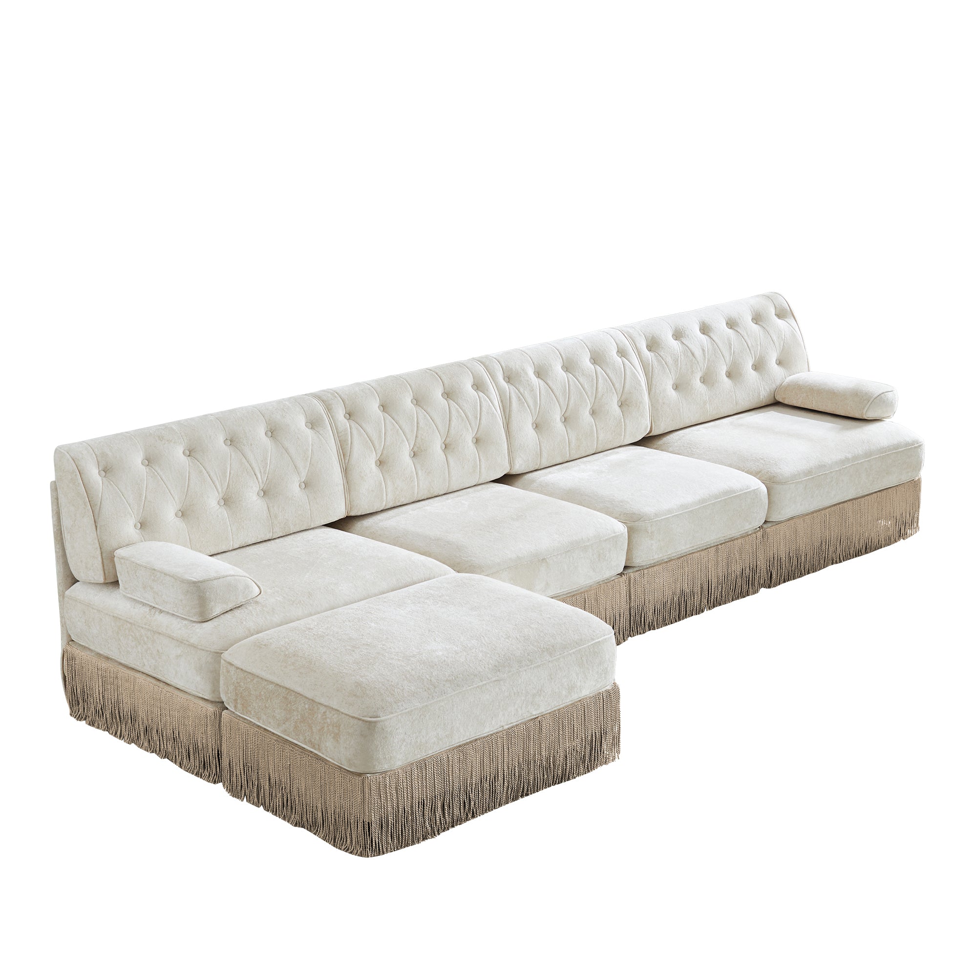 Austin 136" Tufted Velvet 4-Seater Modular Sectional Sofa with Ottoman