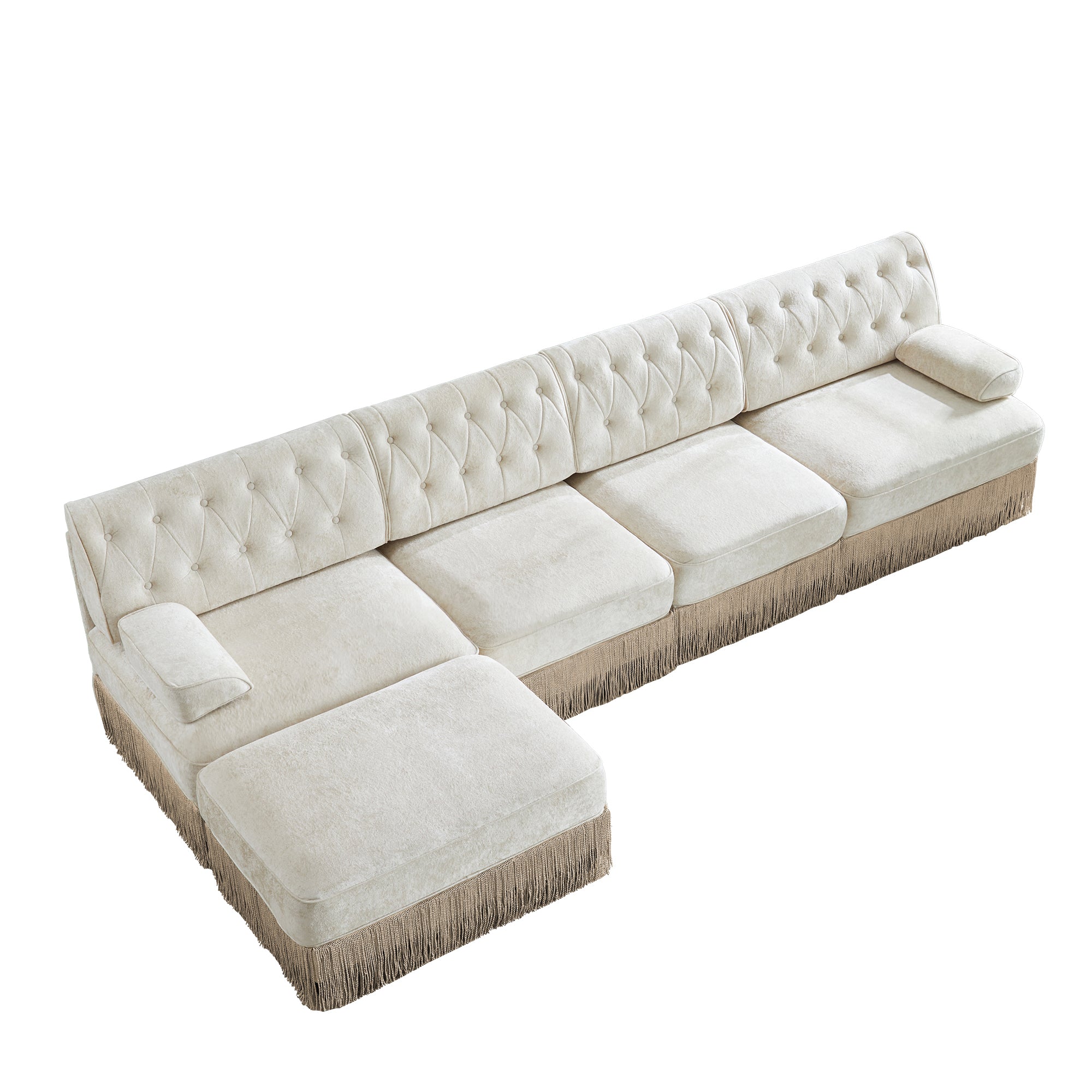 Austin 136" Tufted Velvet 4-Seater Modular Sectional Sofa with Ottoman