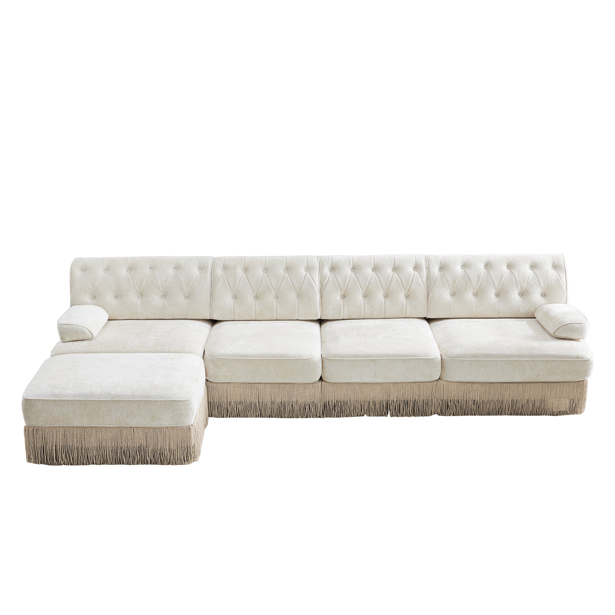 Austin 136" Tufted Velvet 4-Seater Modular Sectional Sofa with Ottoman