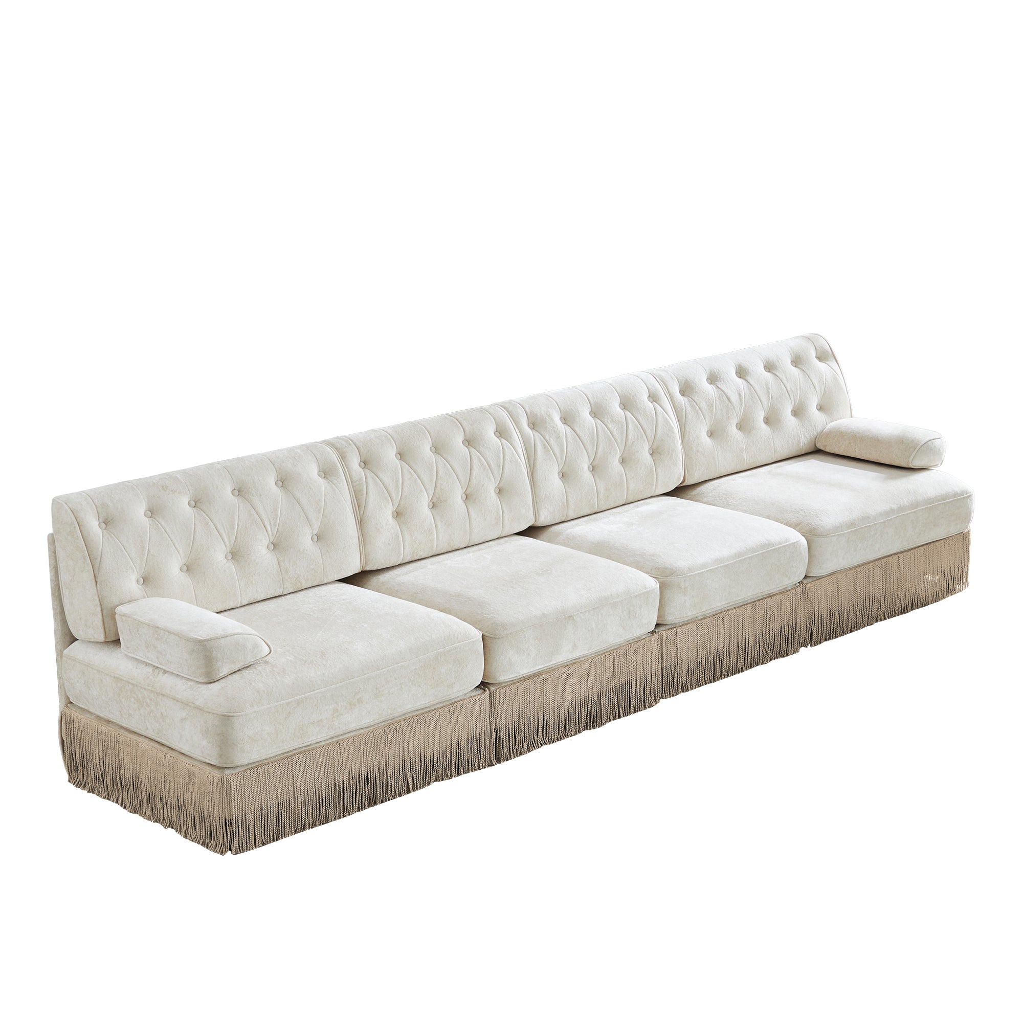Austin 136" Tufted Velvet 4-Seater Modular Sofa with Fringe Skirt Base