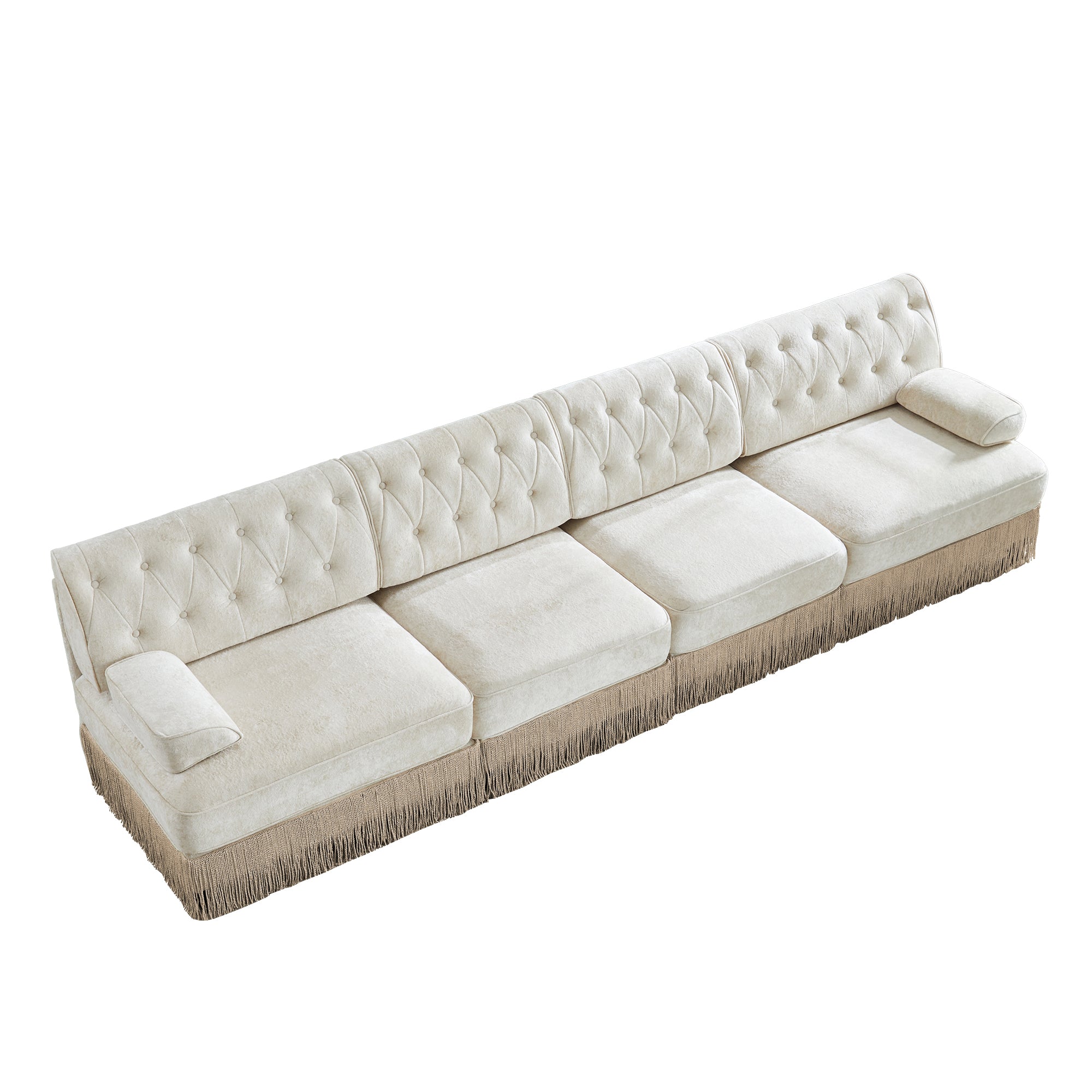 Austin 136" Tufted Velvet 4-Seater Modular Sofa with Fringe Skirt Base
