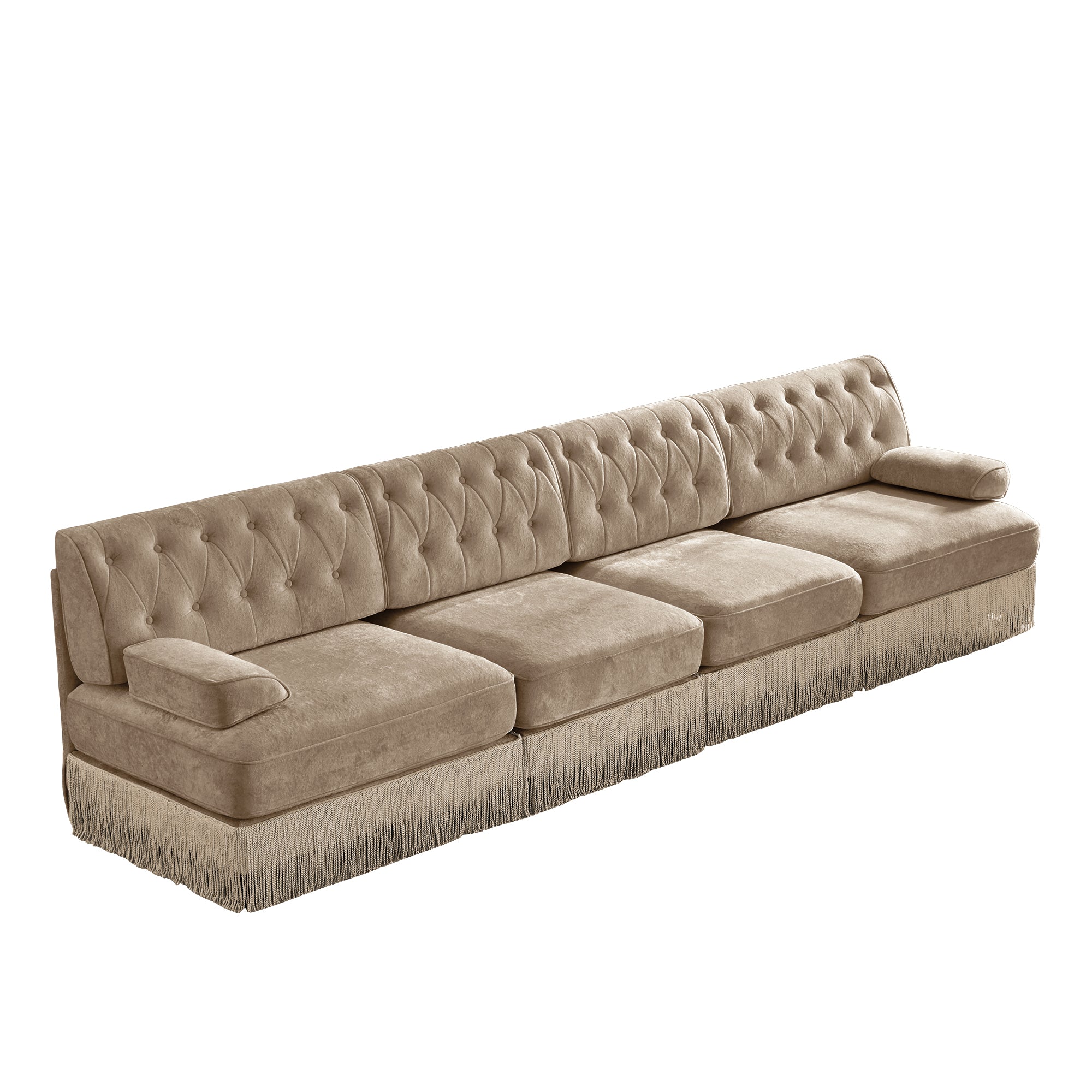 Austin 136" Tufted Velvet 4-Seater Modular Sofa with Fringe Skirt Base