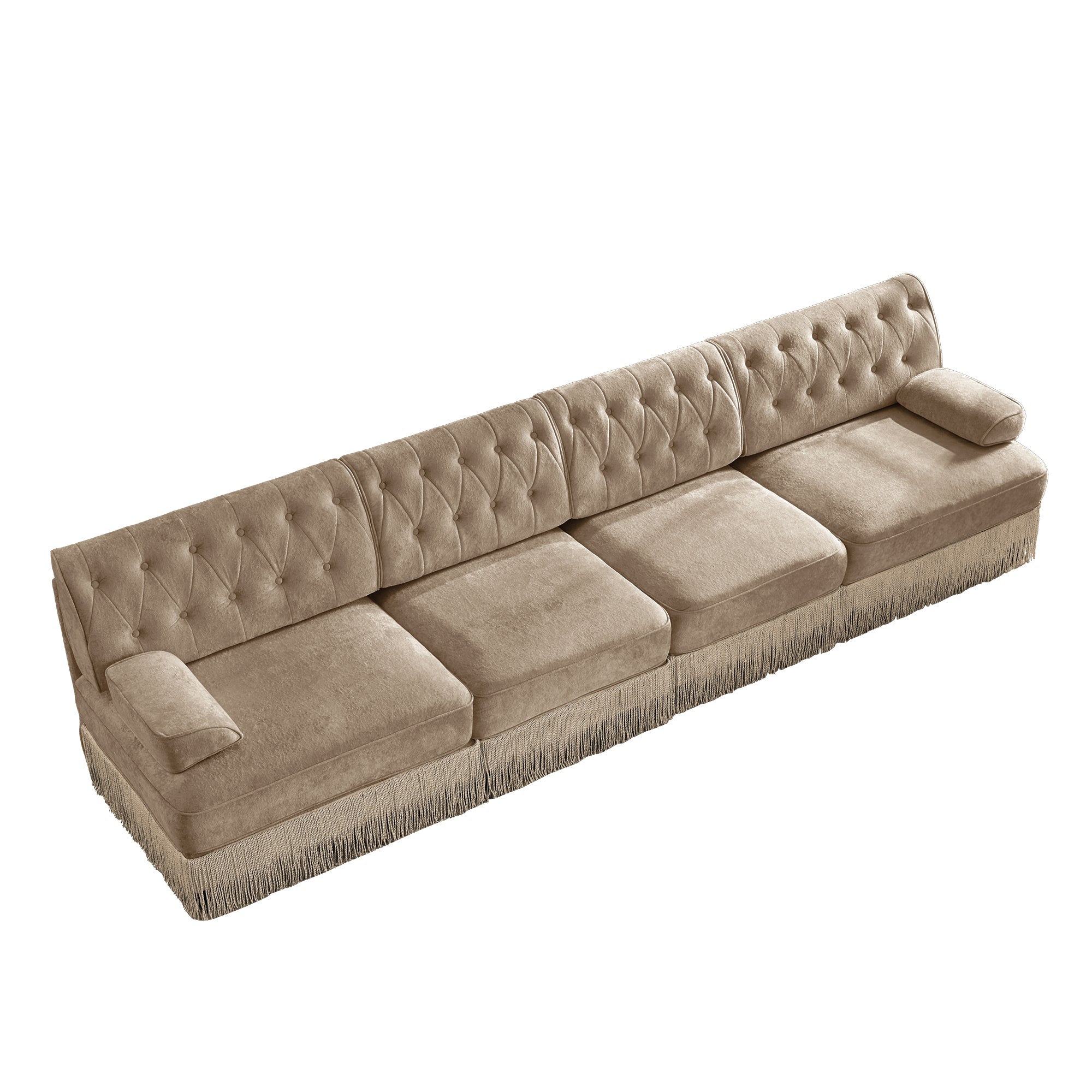 Austin 136" Tufted Velvet 4-Seater Modular Sofa with Fringe Skirt Base