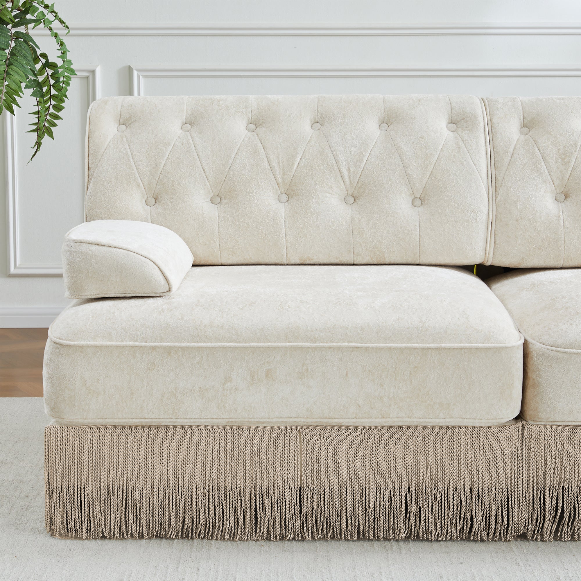 Austin Modern Velvet 3-Seater Sofa with Fringe Skirt Base