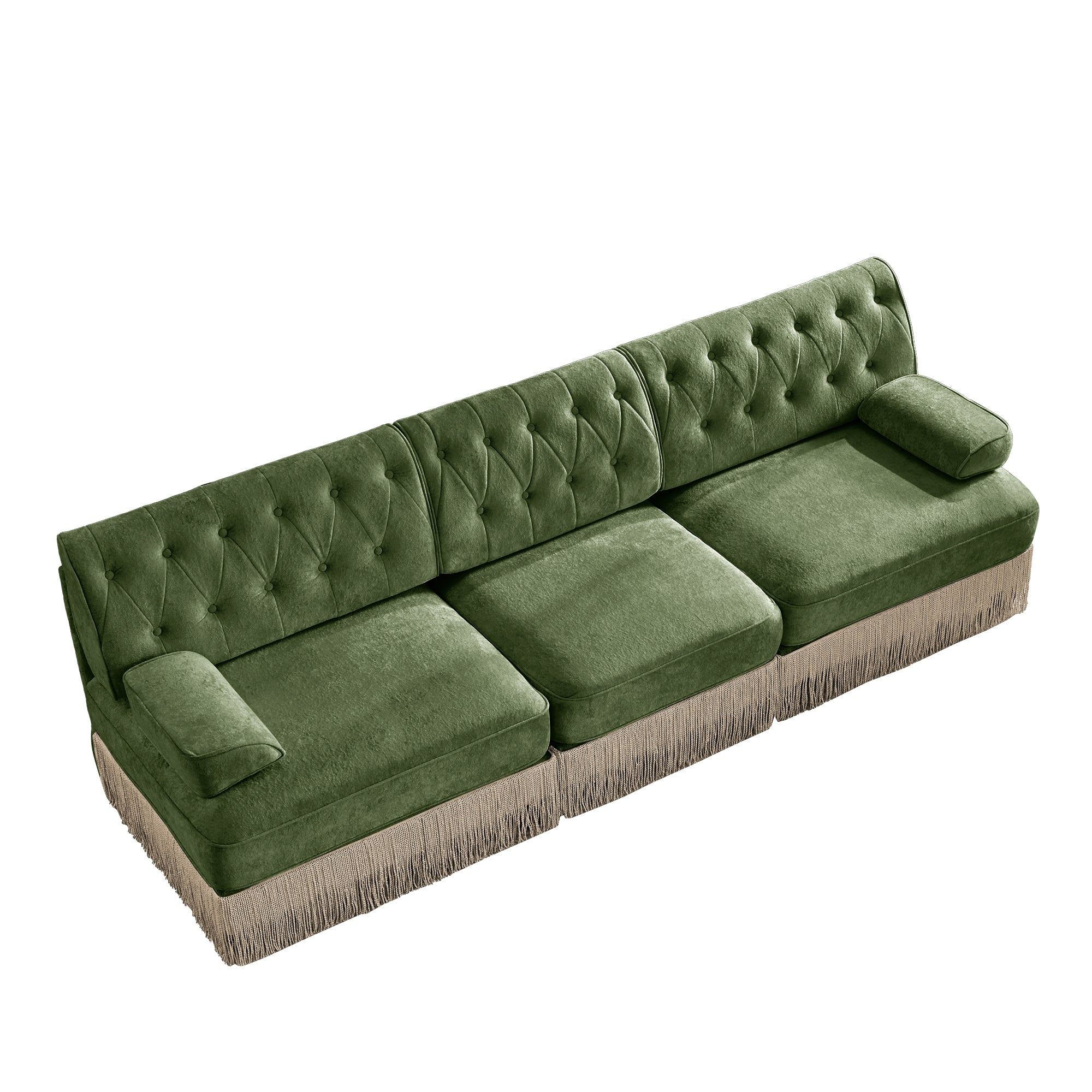 Austin Modern Velvet 3-Seater Sofa with Fringe Skirt Base