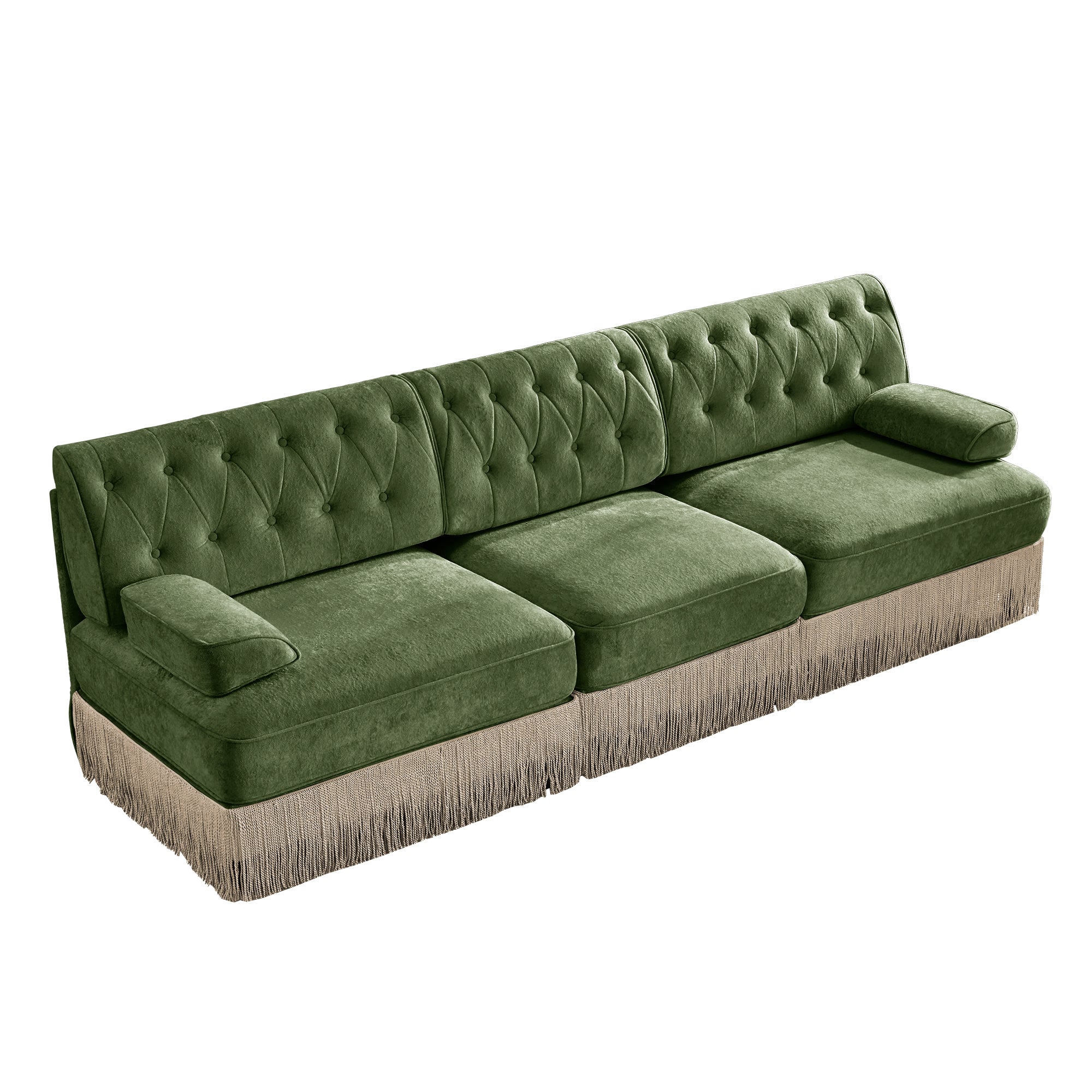 Austin Modern Velvet 3-Seater Sofa with Fringe Skirt Base