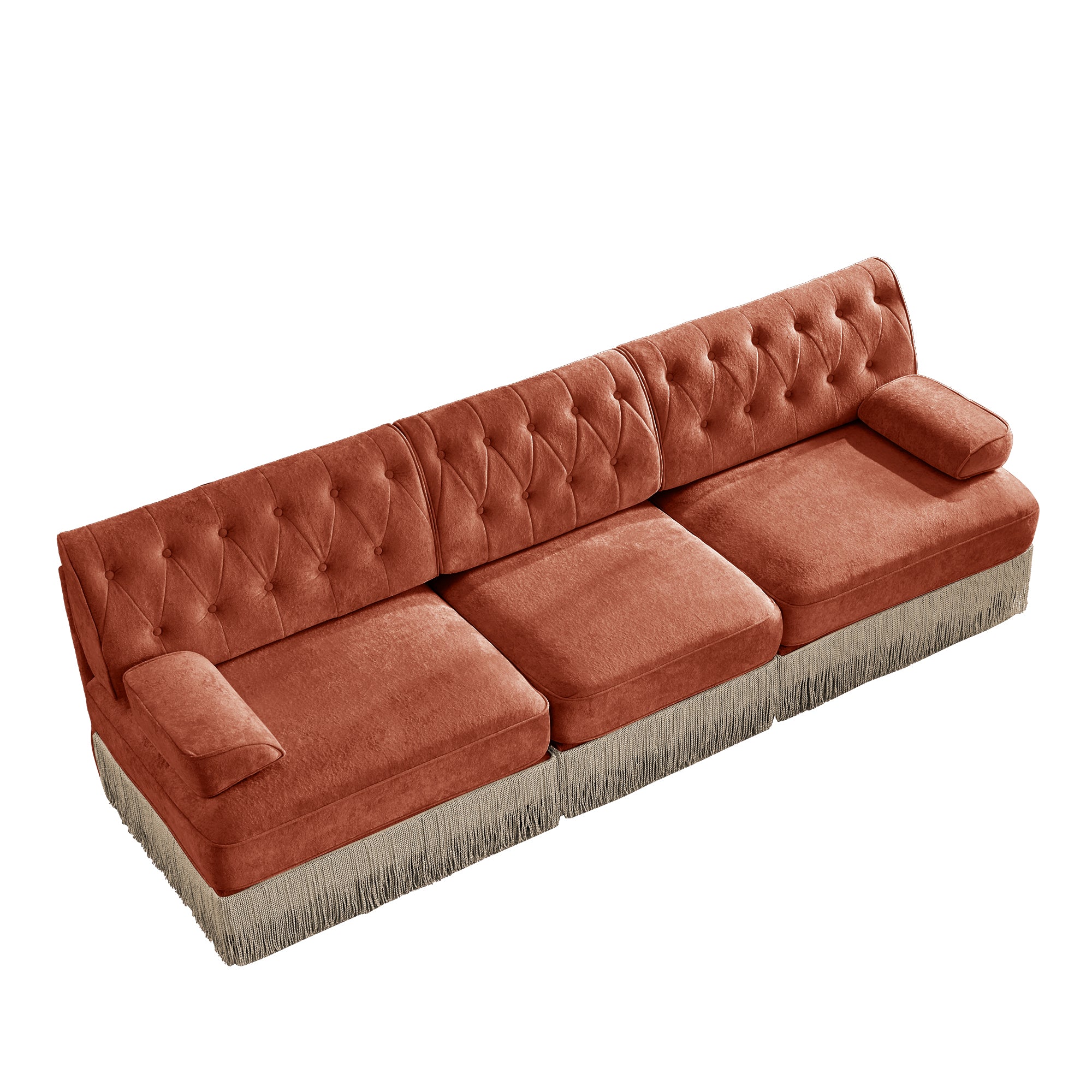 Austin Modern Velvet 3-Seater Sofa with Fringe Skirt Base