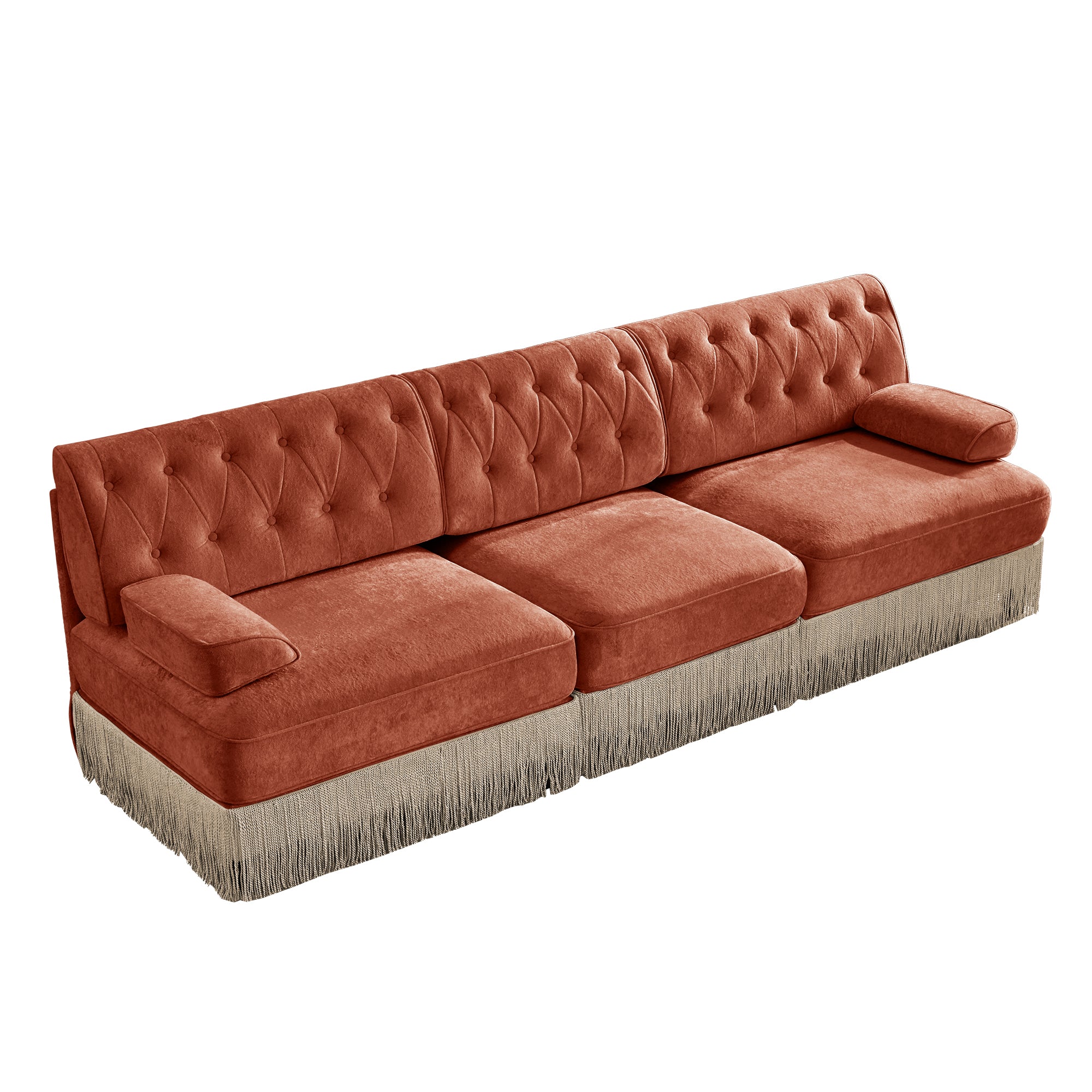 Austin Modern Velvet 3-Seater Sofa with Fringe Skirt Base