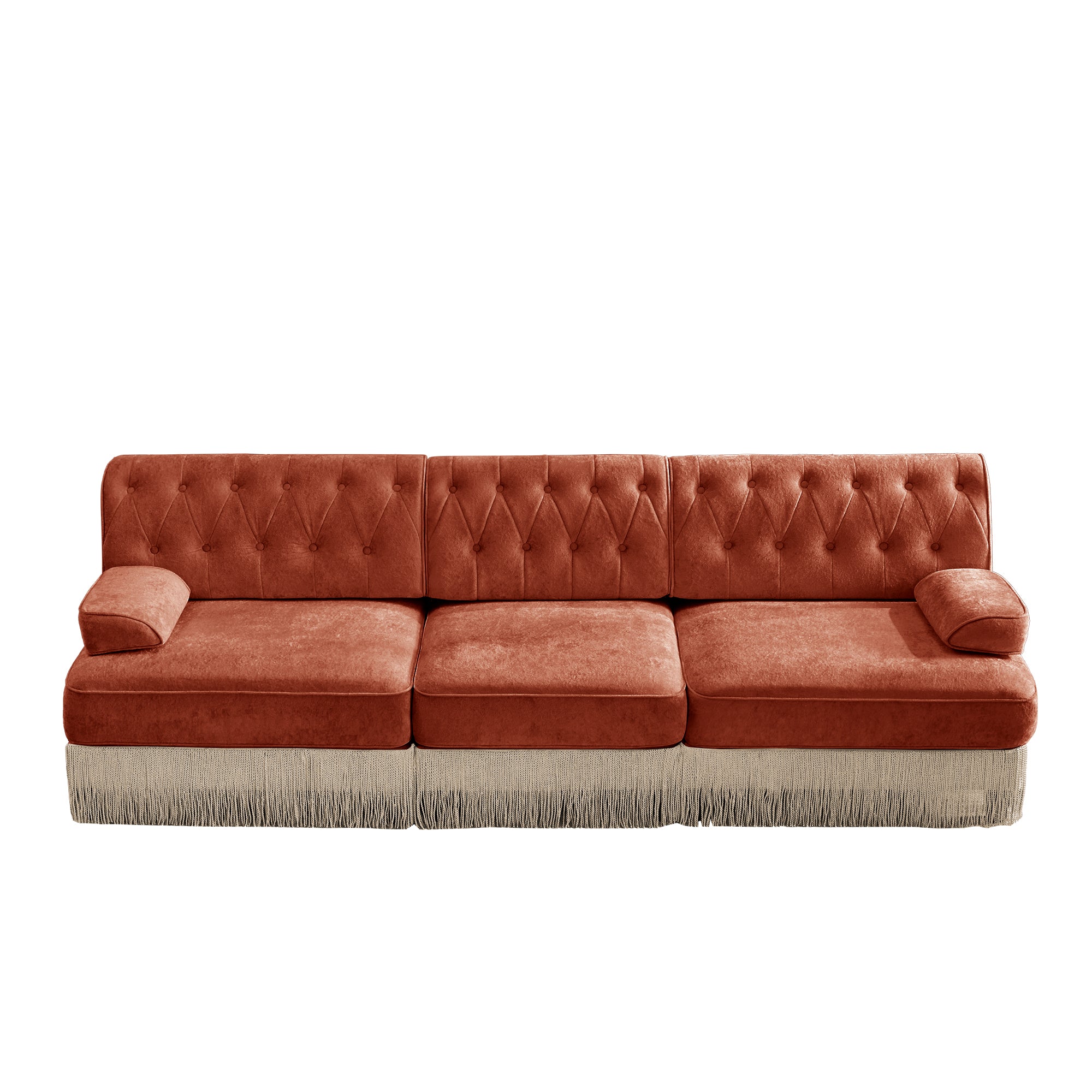 Austin Modern Velvet 3-Seater Sofa with Fringe Skirt Base