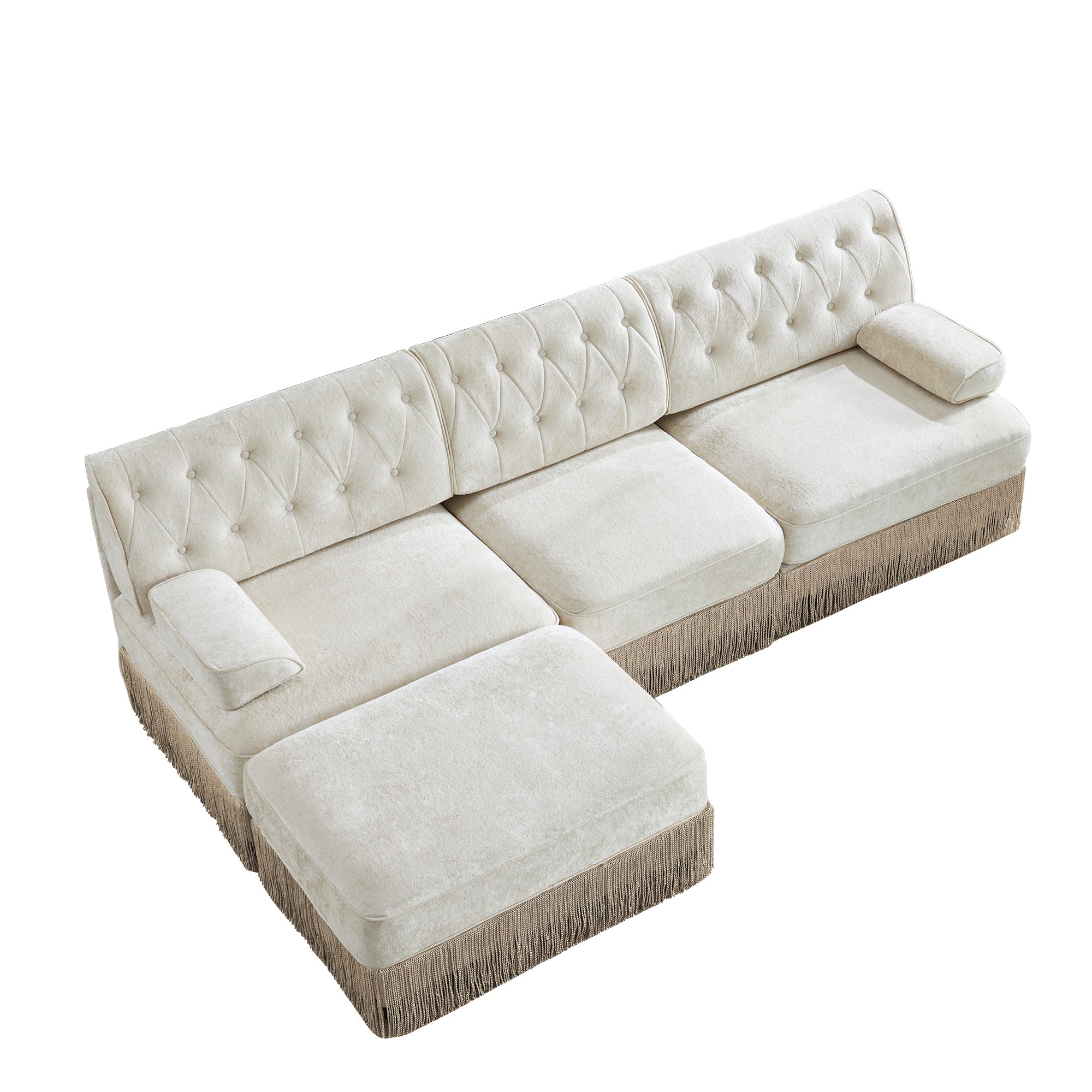 Austin 106" Tufted Modular Velvet 3-Seater Sectional Sofa with Ottoman