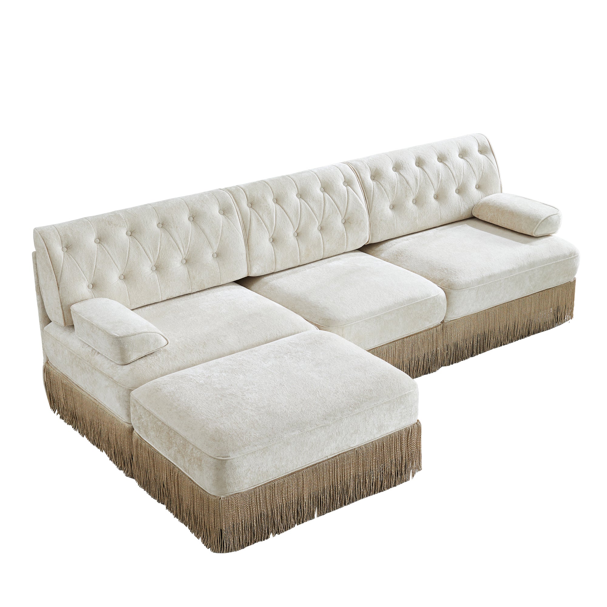 Austin 106" Tufted Modular Velvet 3-Seater Sectional Sofa with Ottoman