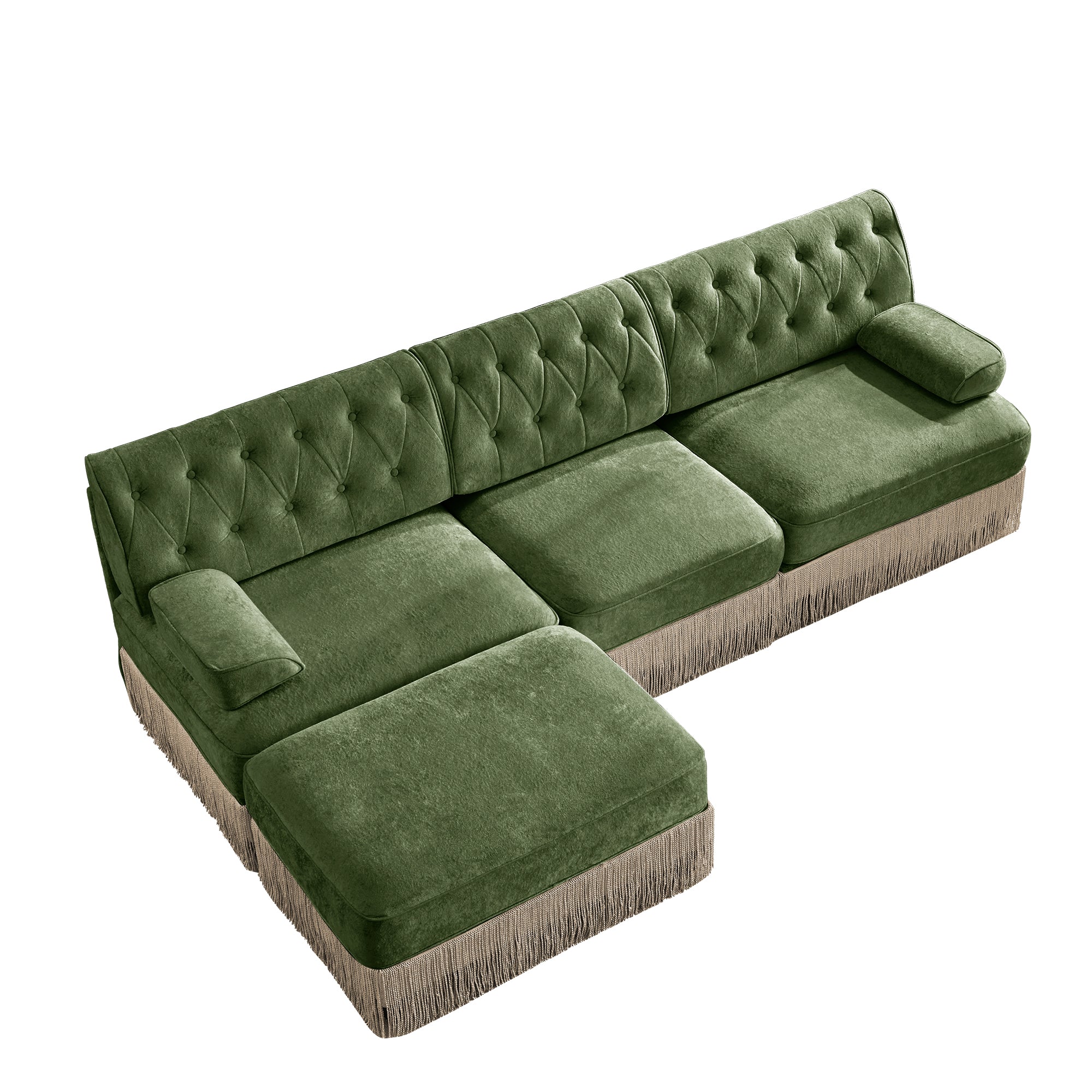 Austin 106" Tufted Modular Velvet 3-Seater Sectional Sofa with Ottoman