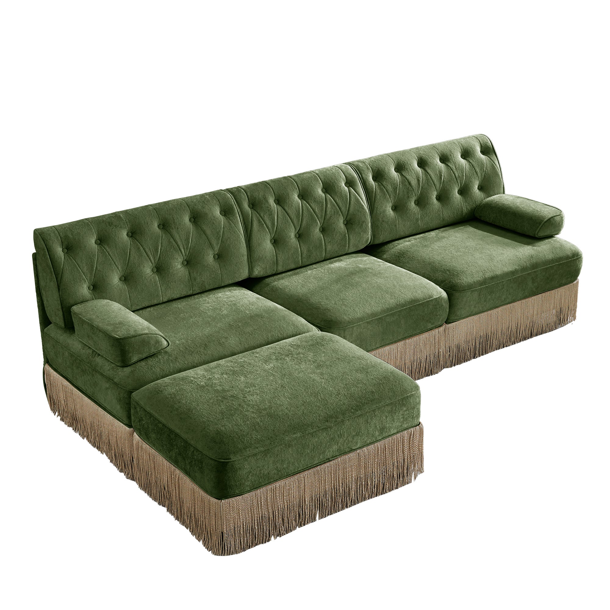 Austin 106" Tufted Modular Velvet 3-Seater Sectional Sofa with Ottoman