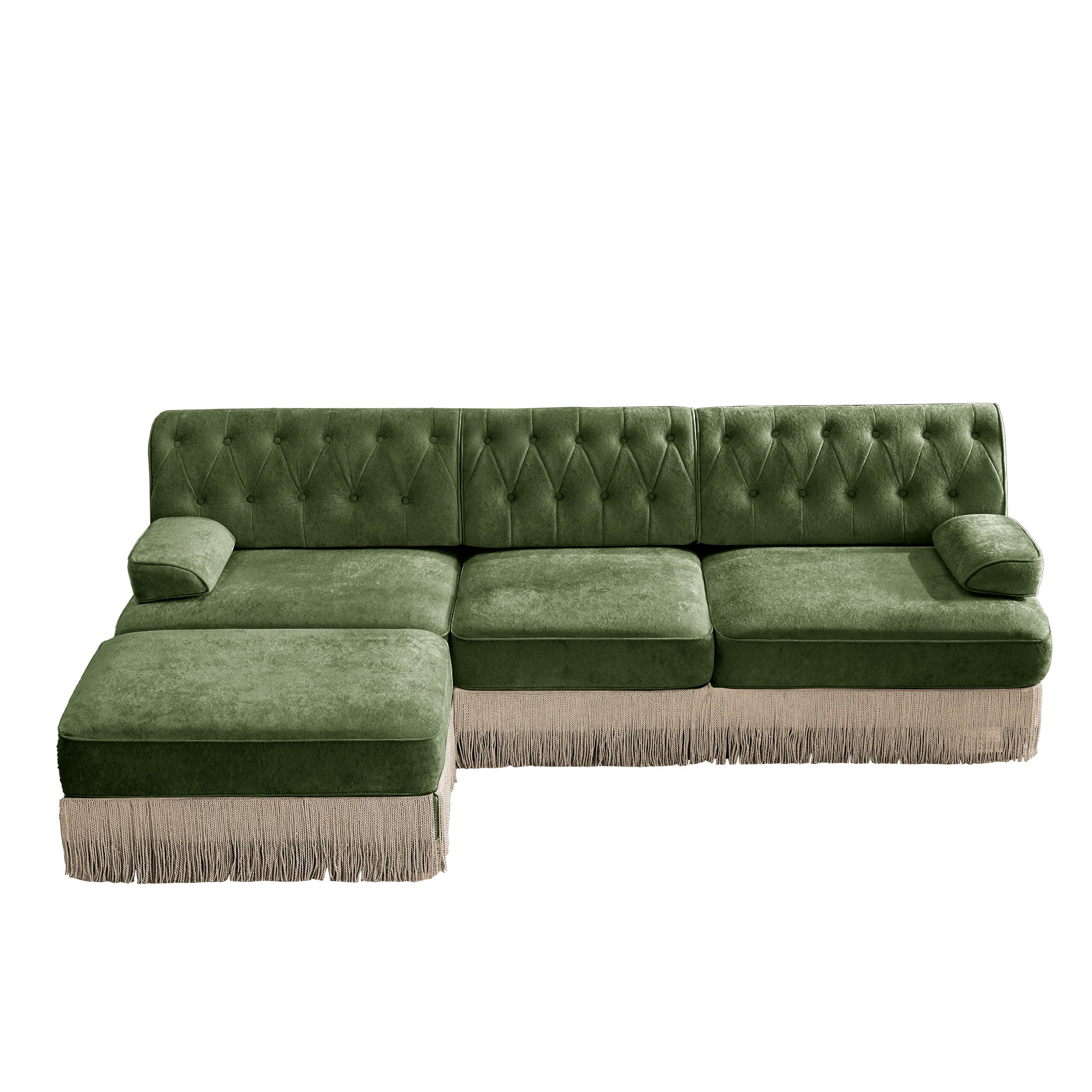 Austin 106" Tufted Modular Velvet 3-Seater Sectional Sofa with Ottoman