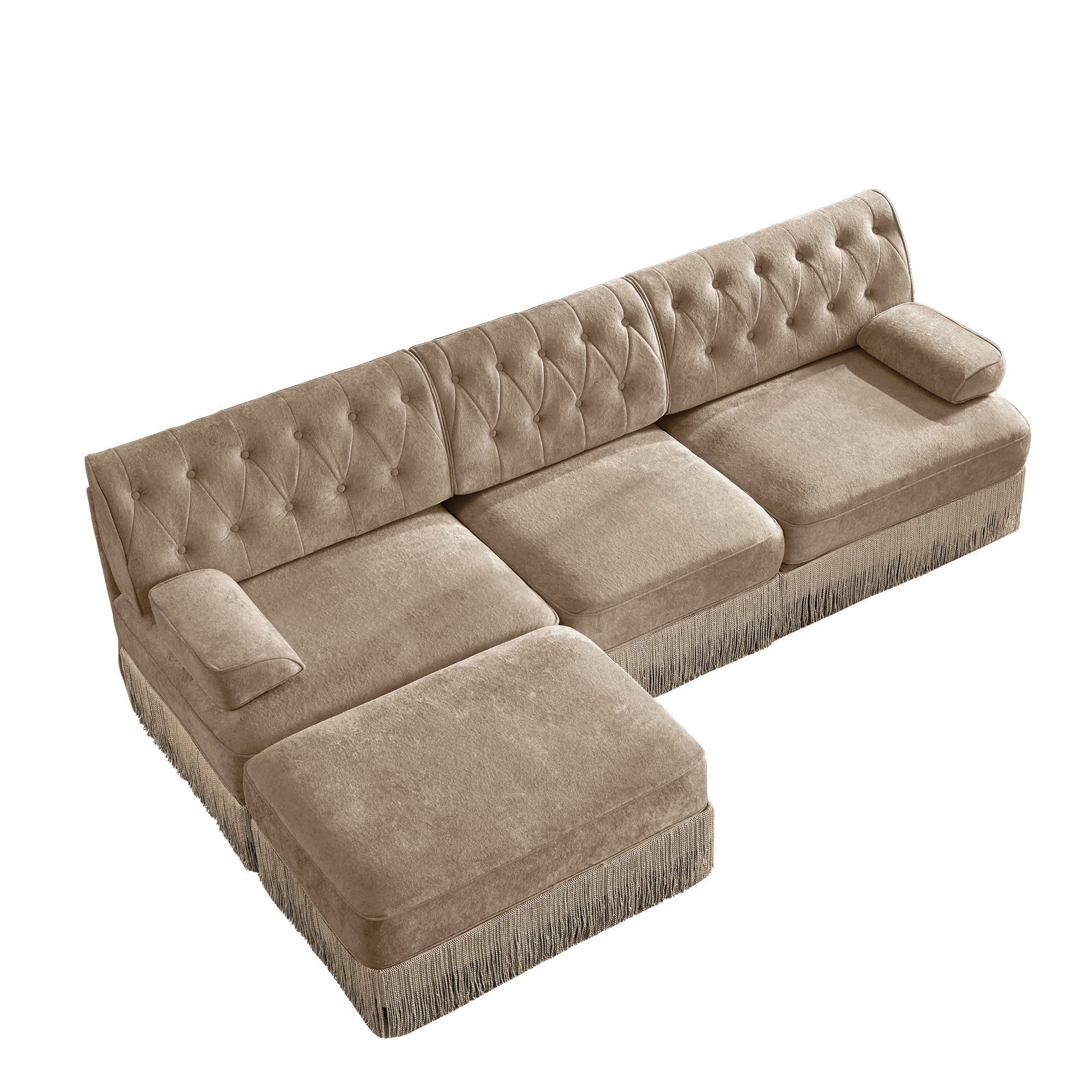 Austin 106" Tufted Modular Velvet 3-Seater Sectional Sofa with Ottoman