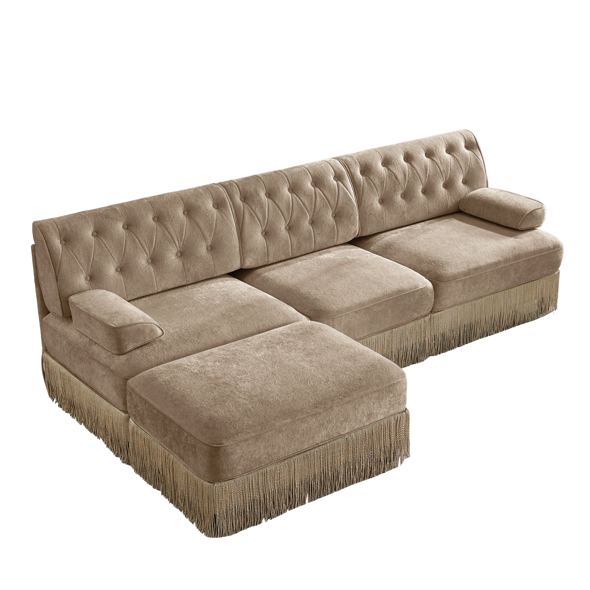 Austin 106" Tufted Modular Velvet 3-Seater Sectional Sofa with Ottoman