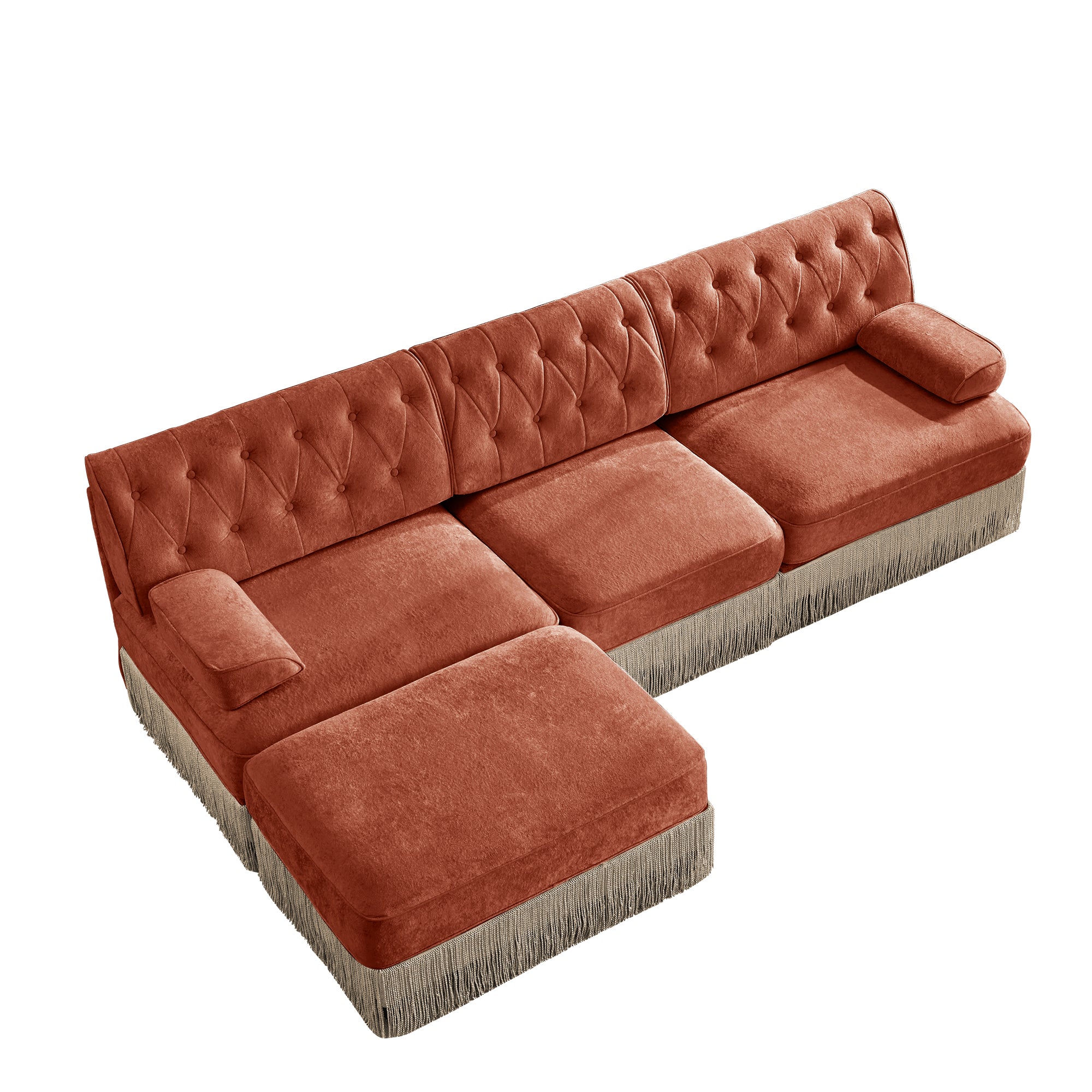 Austin 106" Tufted Modular Velvet 3-Seater Sectional Sofa with Ottoman