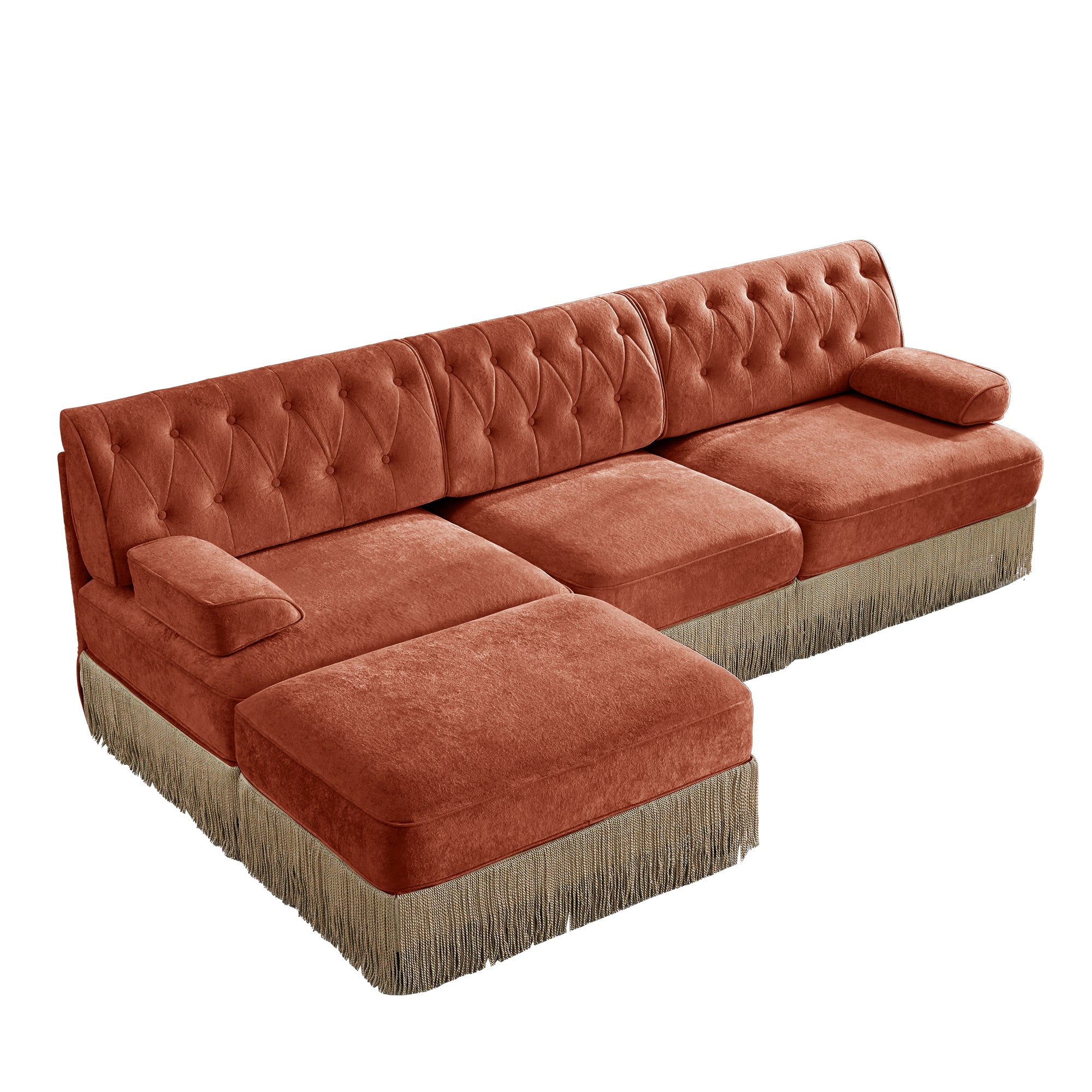 Austin 106" Tufted Modular Velvet 3-Seater Sectional Sofa with Ottoman