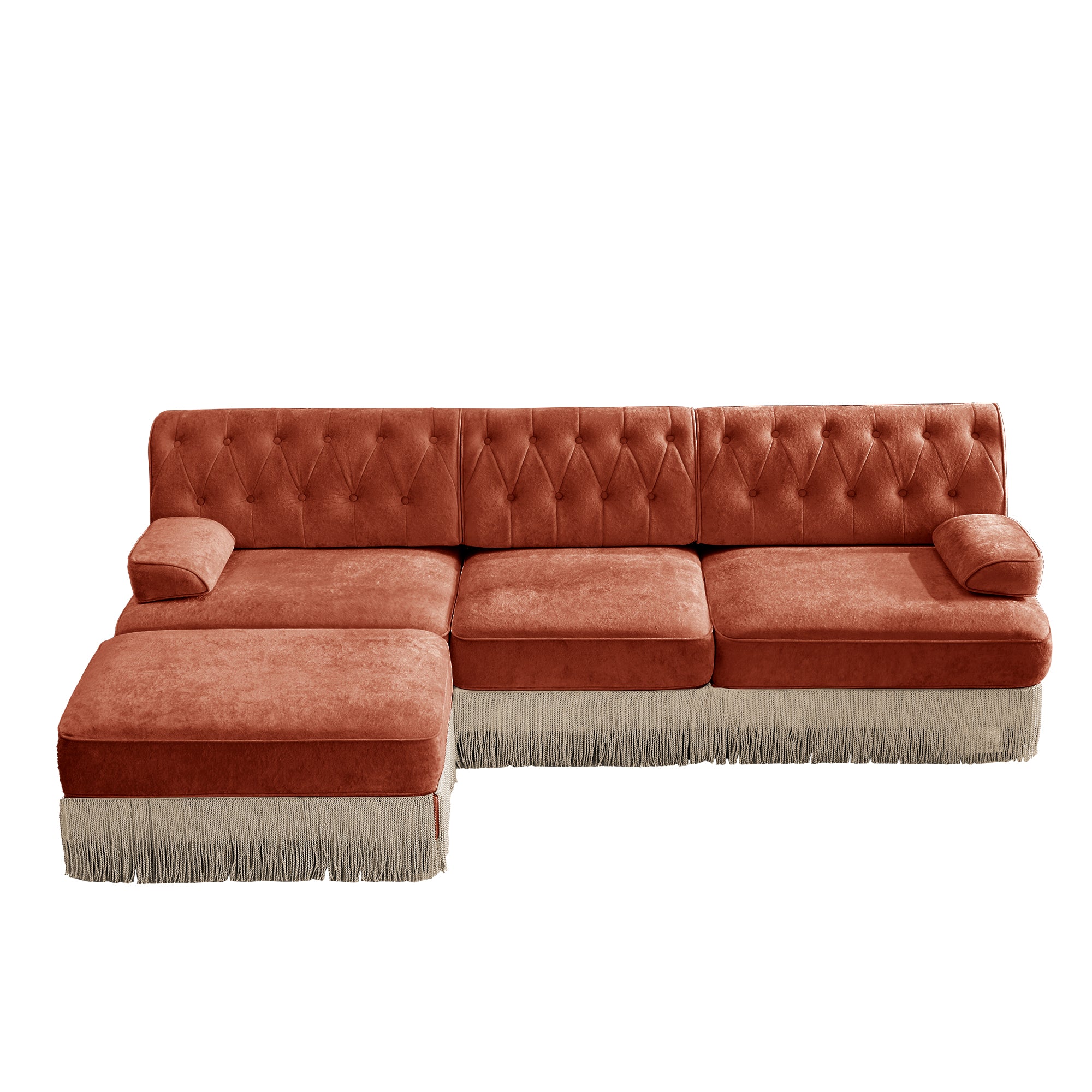 Austin 106" Tufted Modular Velvet 3-Seater Sectional Sofa with Ottoman