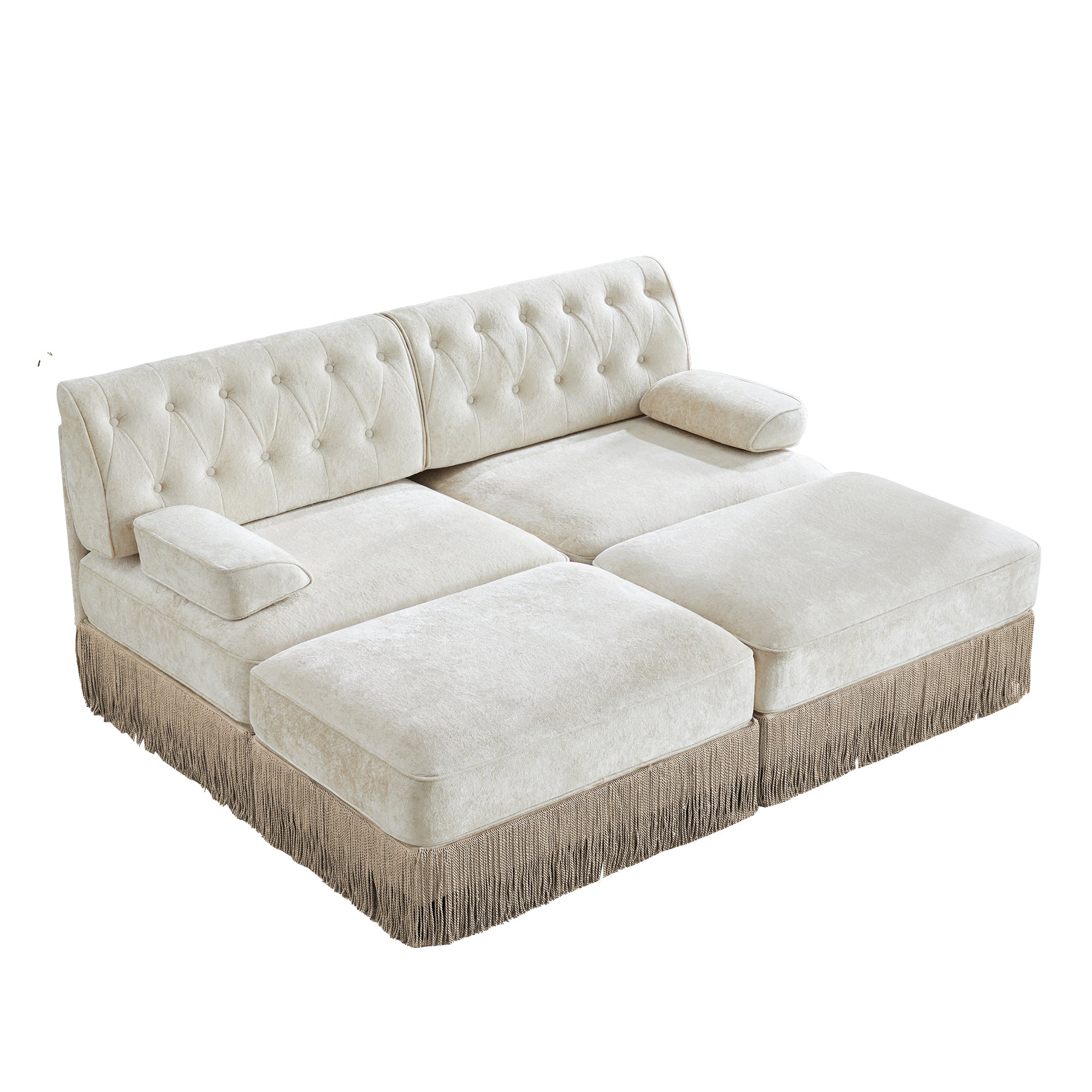 Austin 77" 4 Pieces Tufted Velvet Modular Sofa with 2 Ottomans
