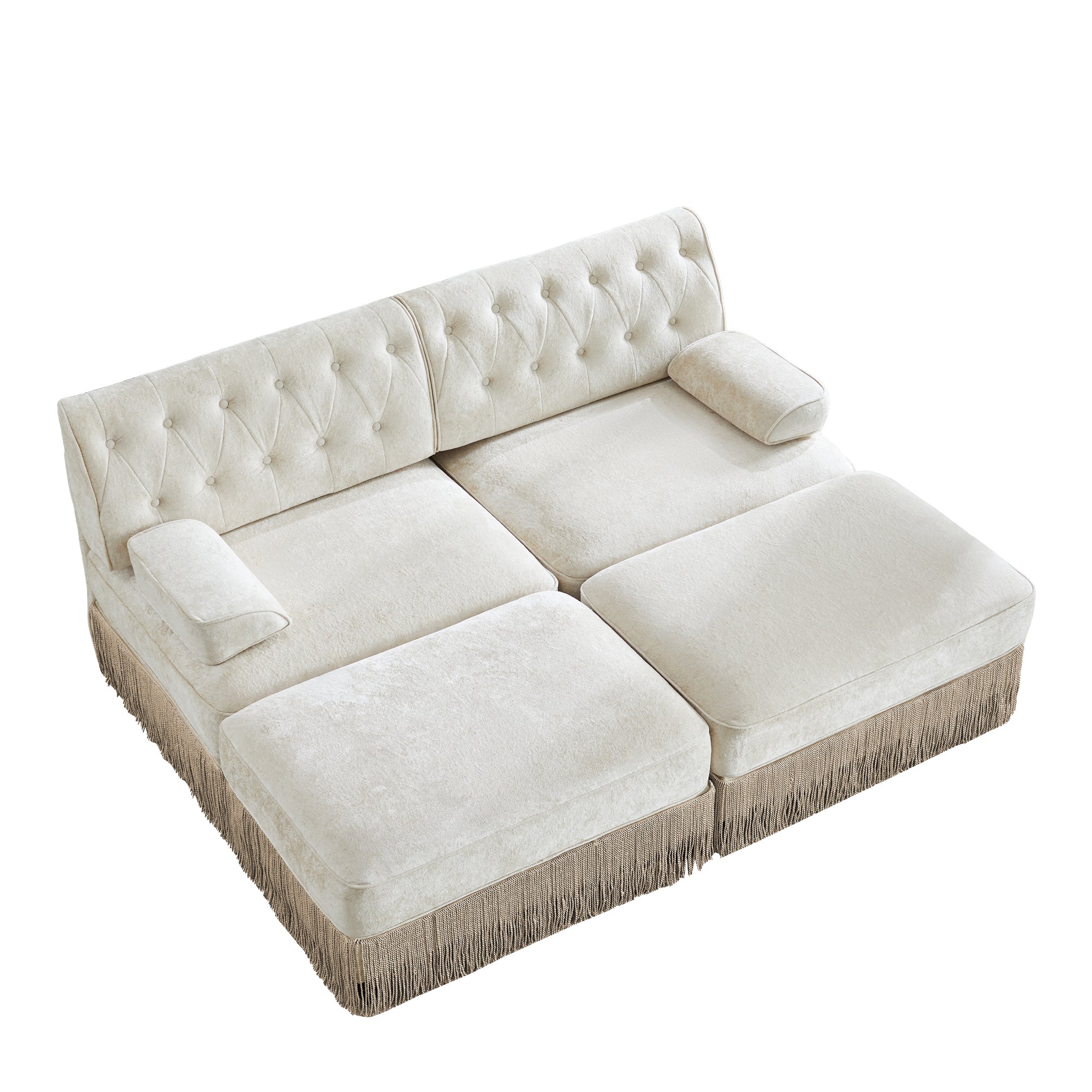 Austin 77" 4 Pieces Tufted Velvet Modular Sofa with 2 Ottomans