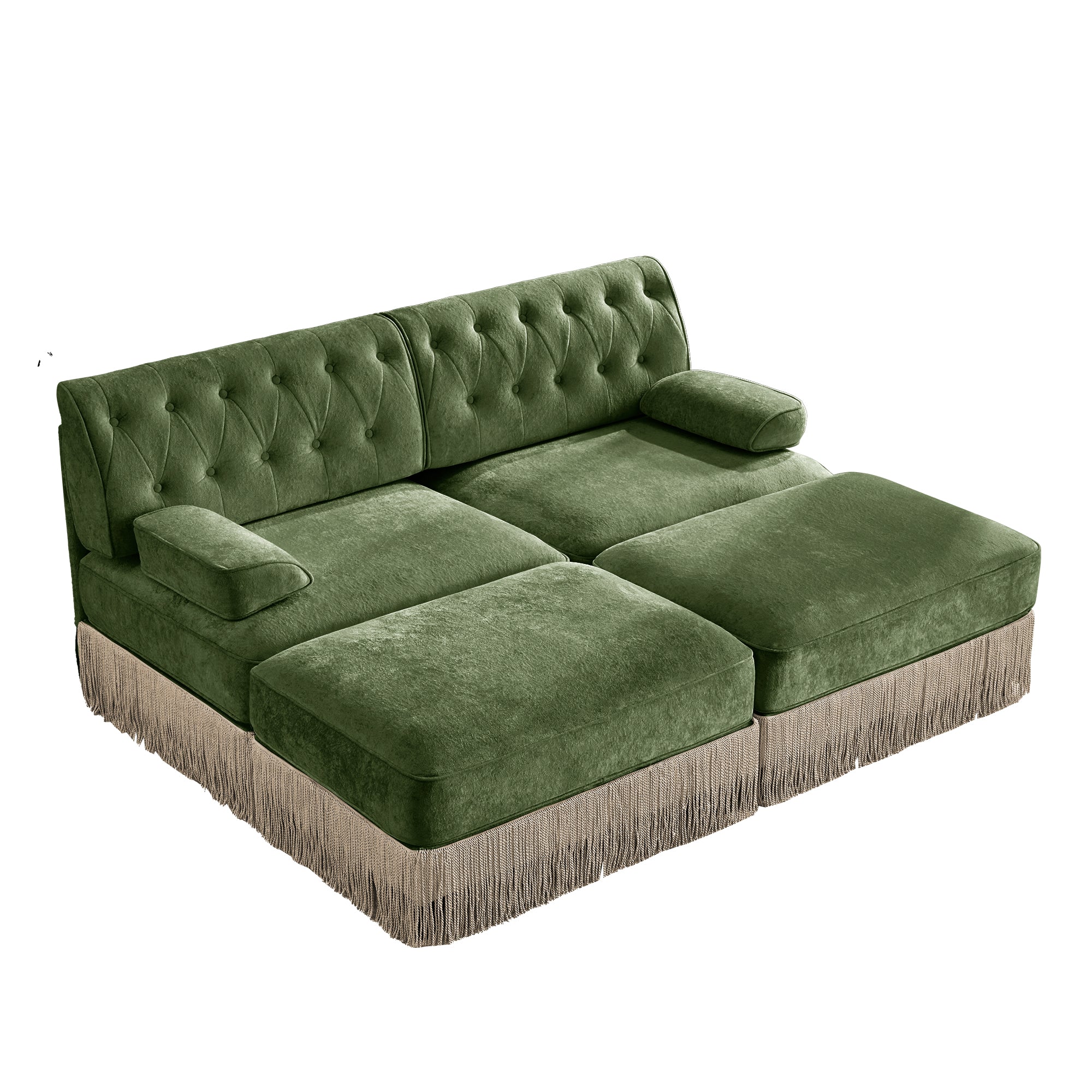 Austin 77" 4 Pieces Tufted Velvet Modular Sofa with 2 Ottomans