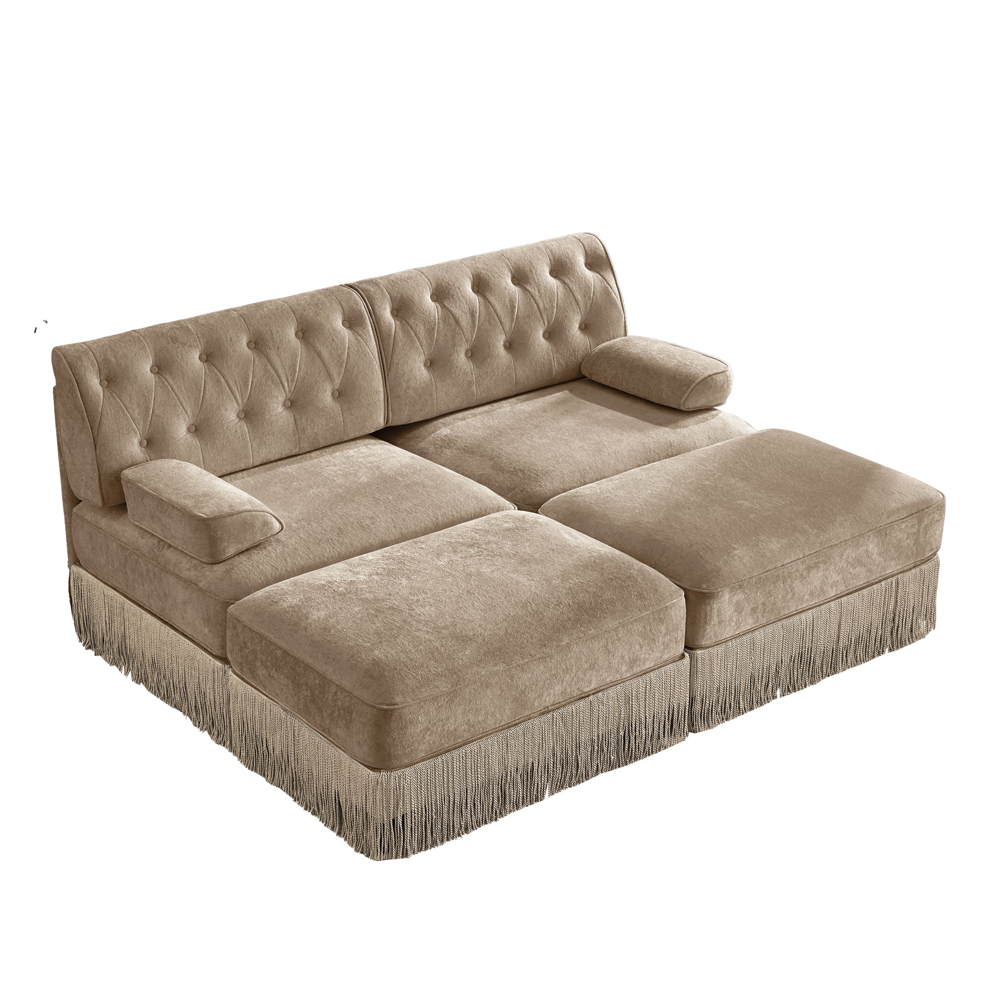 Austin 77" 4 Pieces Tufted Velvet Modular Sofa with 2 Ottomans