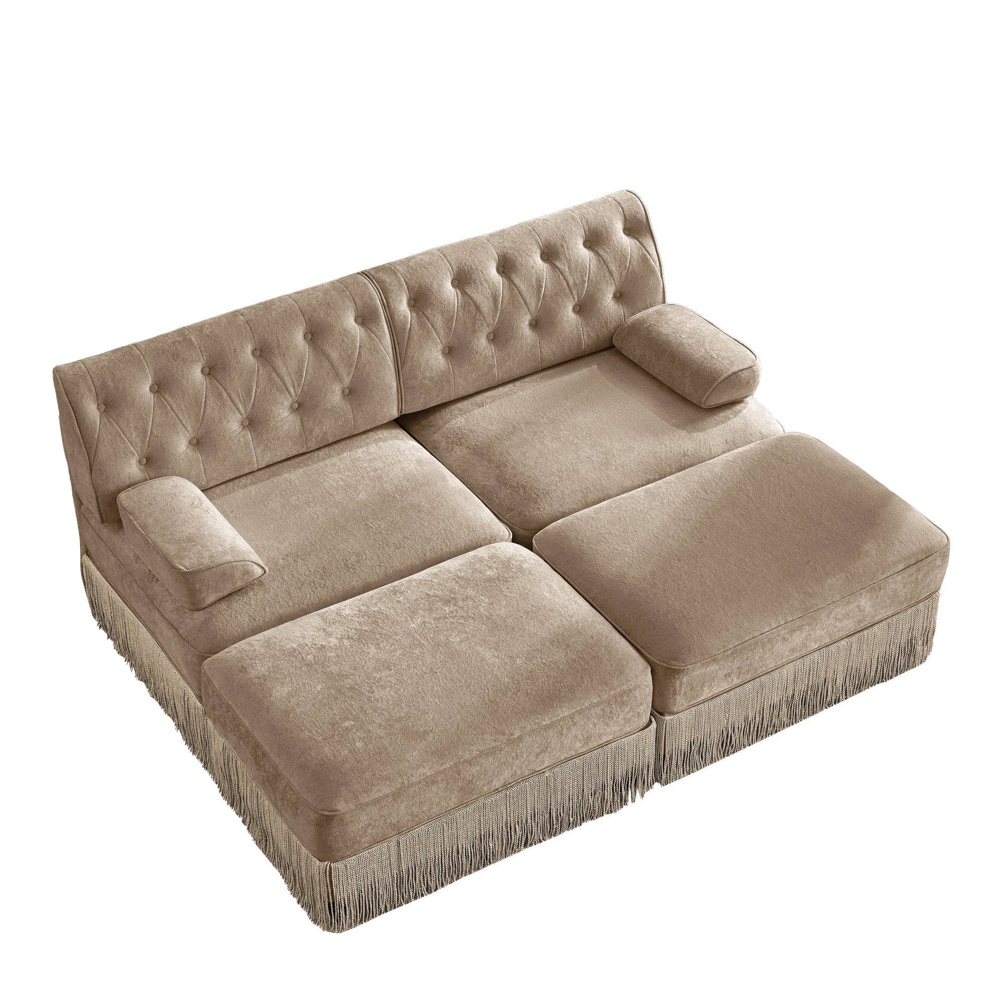 Austin 77" 4 Pieces Tufted Velvet Modular Sofa with 2 Ottomans