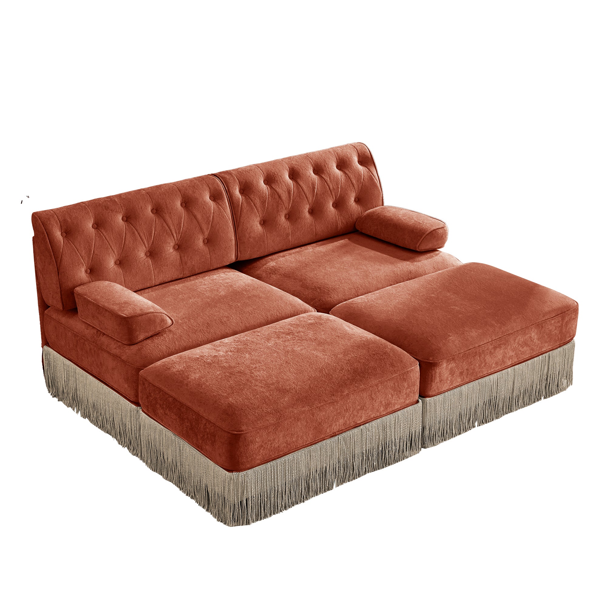 Austin 77" 4 Pieces Tufted Velvet Modular Sofa with 2 Ottomans