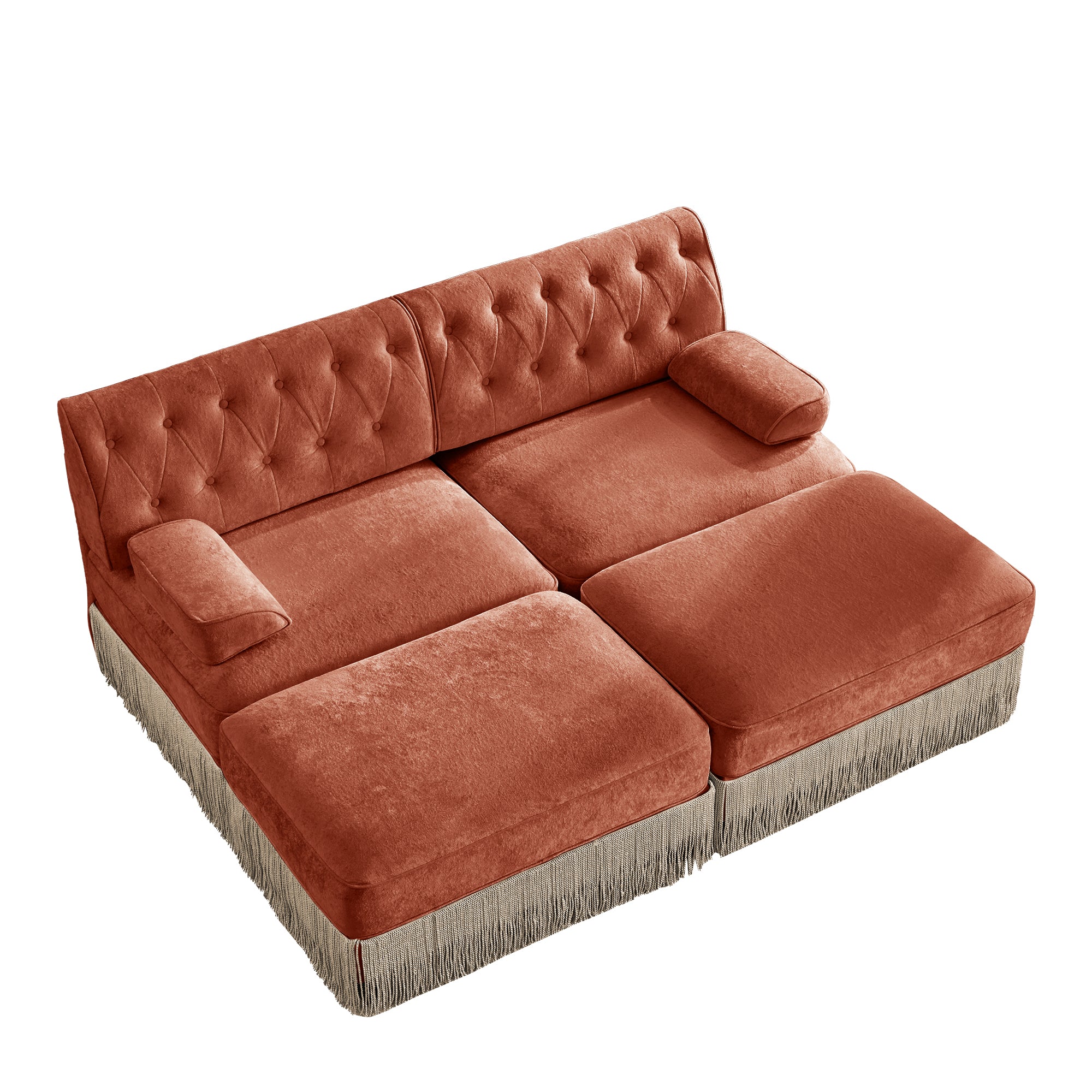 Austin 77" 4 Pieces Tufted Velvet Modular Sofa with 2 Ottomans