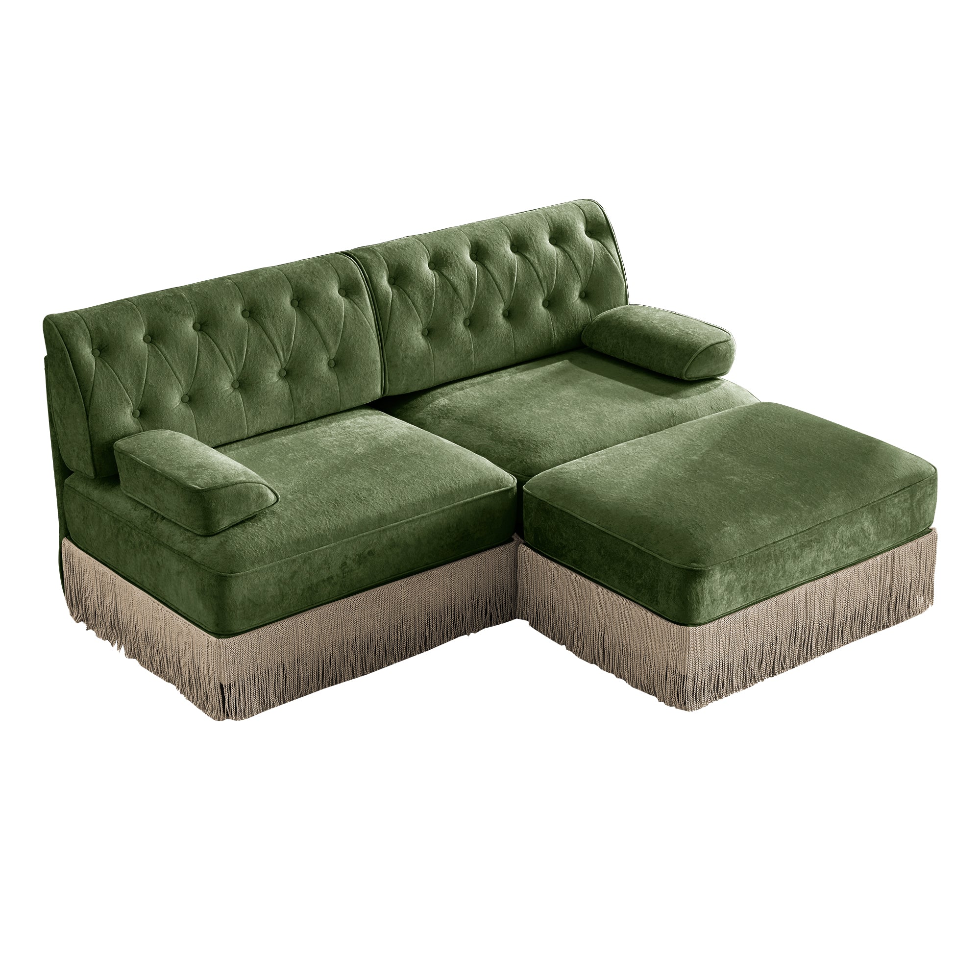 Austin 77" Tufted Velvet Modular L-Shaped Sectional Sofa with Ottoman