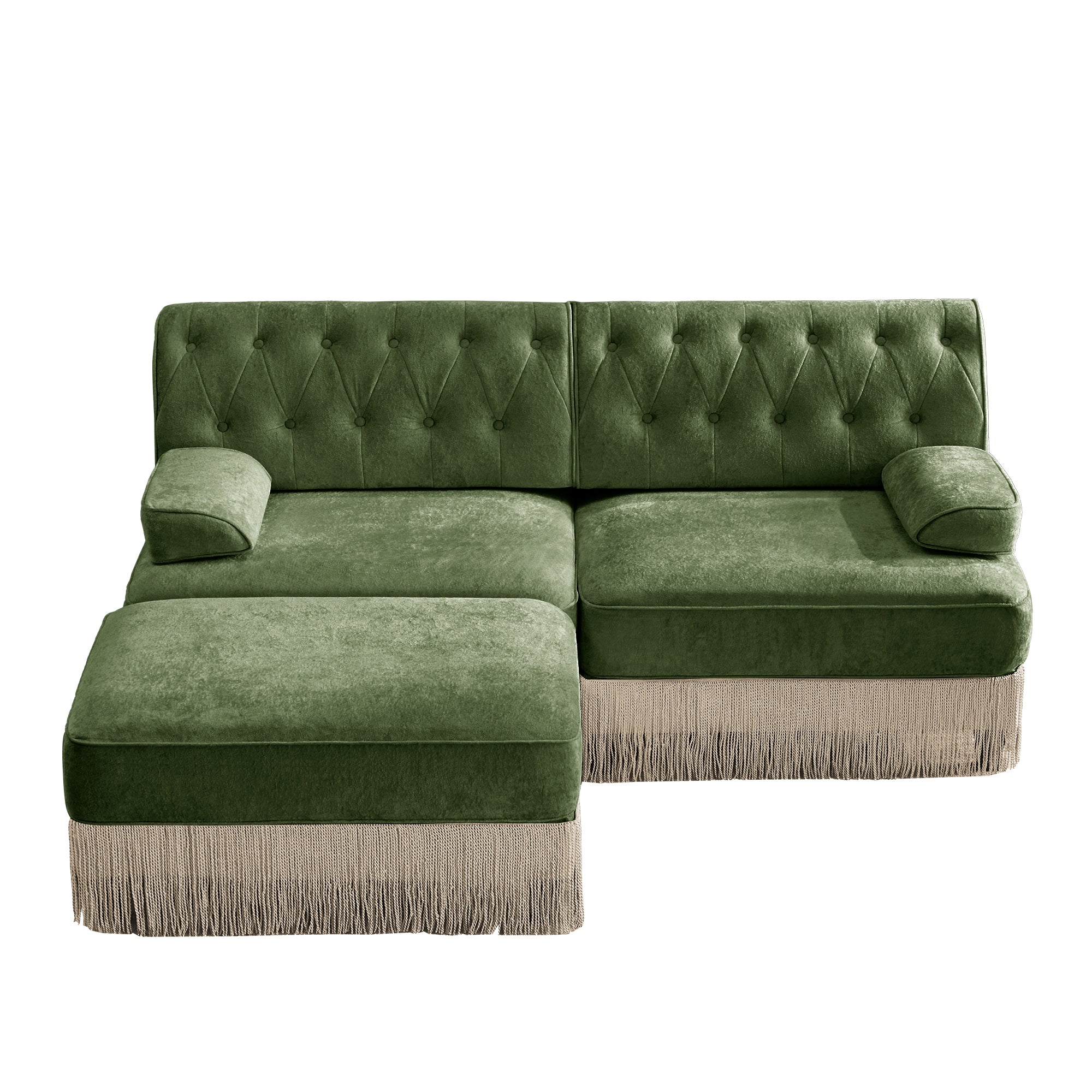 Austin 77" Tufted Velvet Modular L-Shaped Sectional Sofa with Ottoman