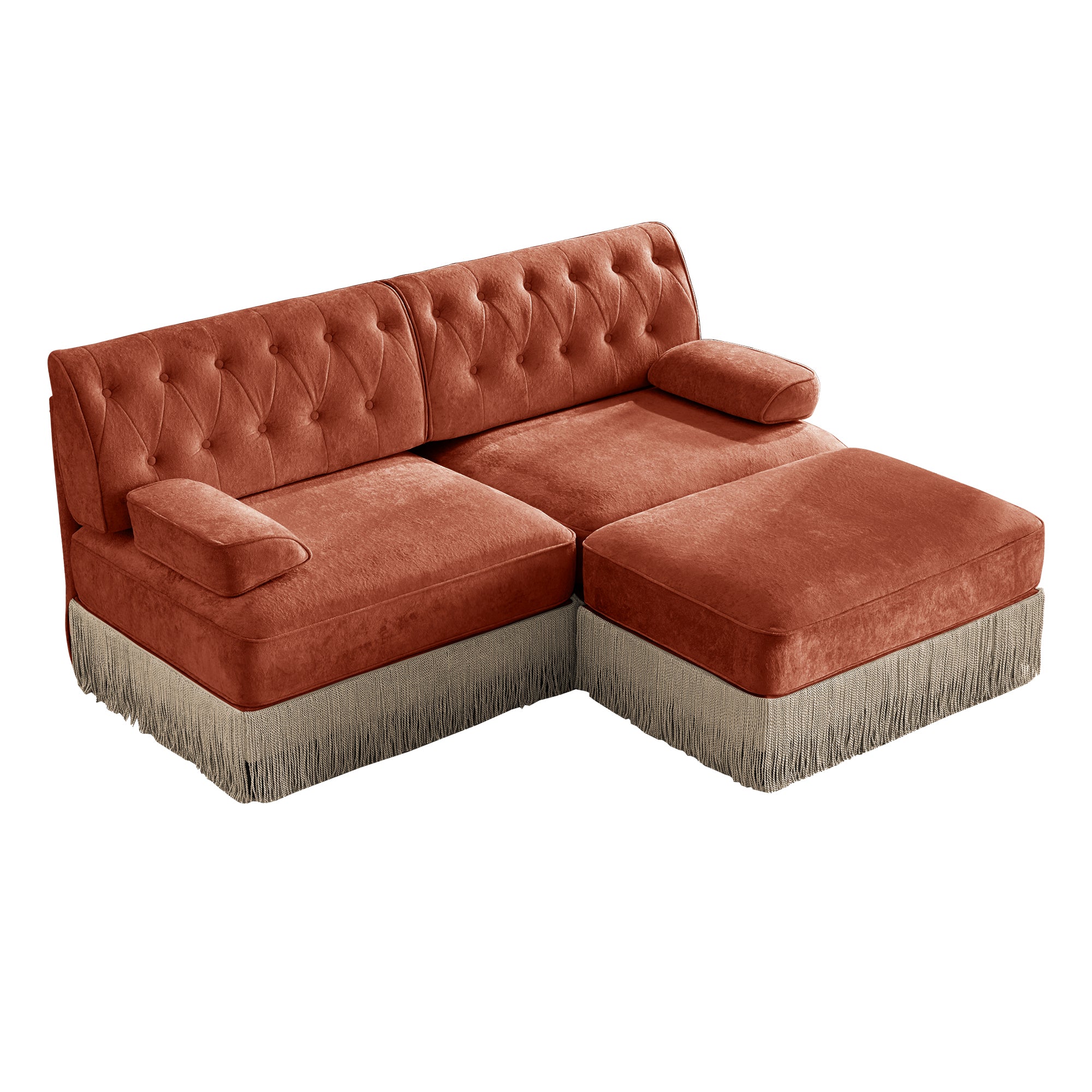Austin 77" Tufted Velvet Modular L-Shaped Sectional Sofa with Ottoman