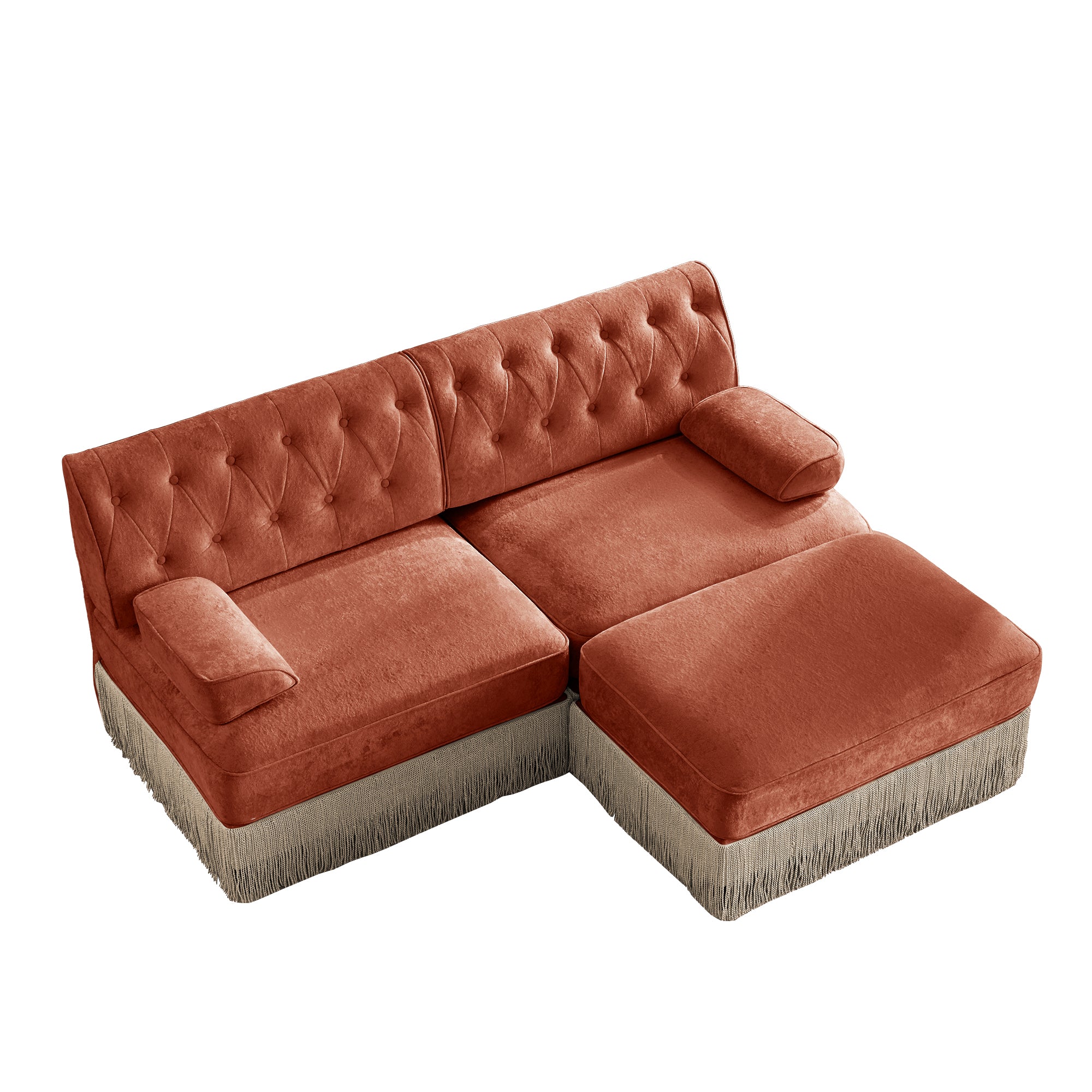 Austin 77" Tufted Velvet Modular L-Shaped Sectional Sofa with Ottoman
