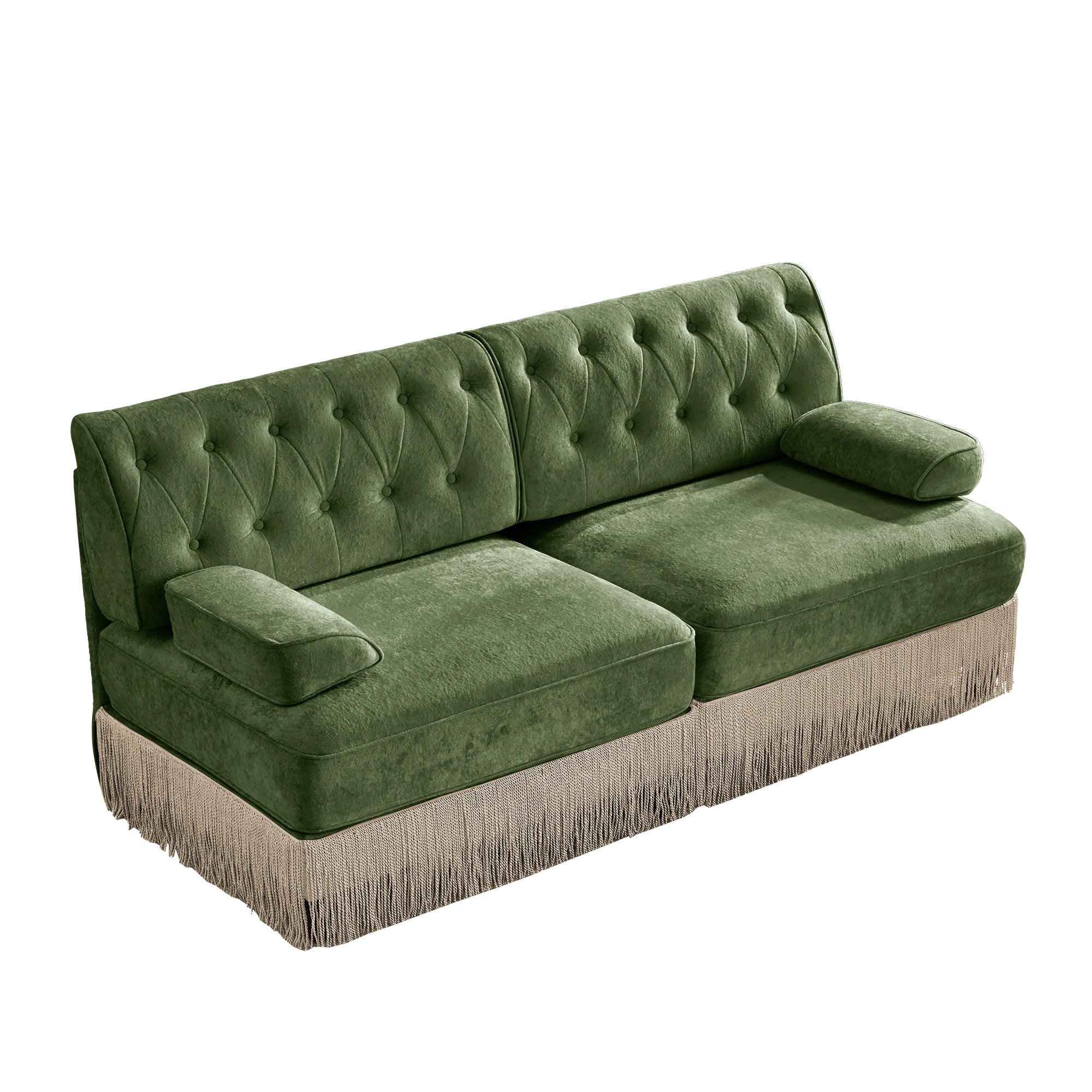 Austin 77" Tufted Velvet 2-Seater Loveseat Sofa with Fringe Skirt Base