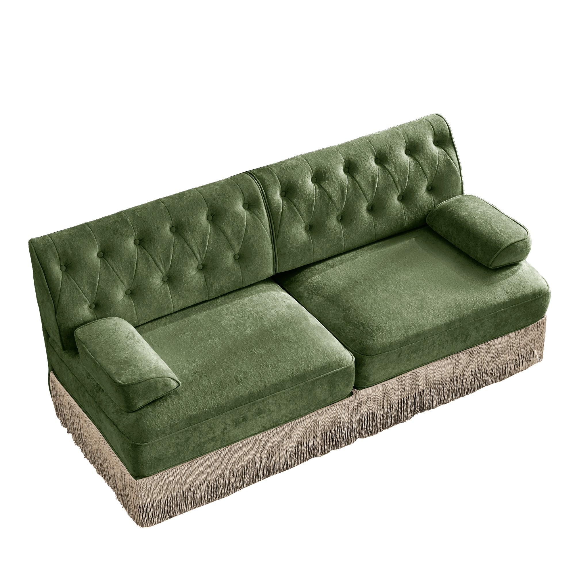 Austin 77" Tufted Velvet 2-Seater Loveseat Sofa with Fringe Skirt Base