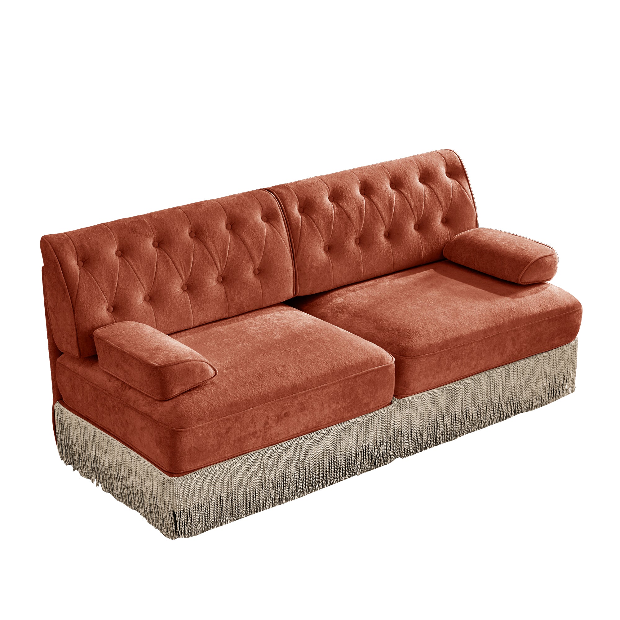 Austin 77" Tufted Velvet 2-Seater Loveseat Sofa with Fringe Skirt Base