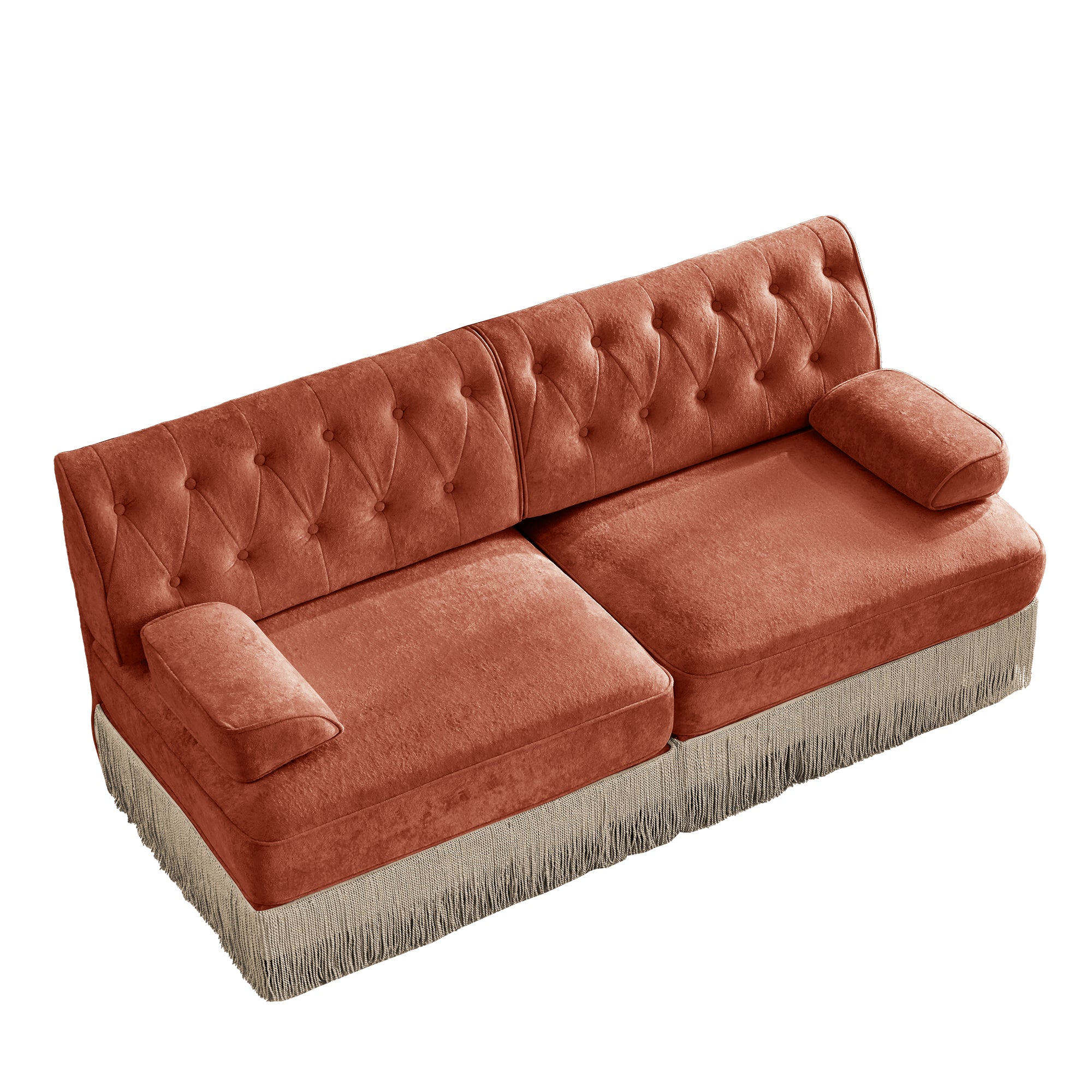 Austin 77" Tufted Velvet 2-Seater Loveseat Sofa with Fringe Skirt Base