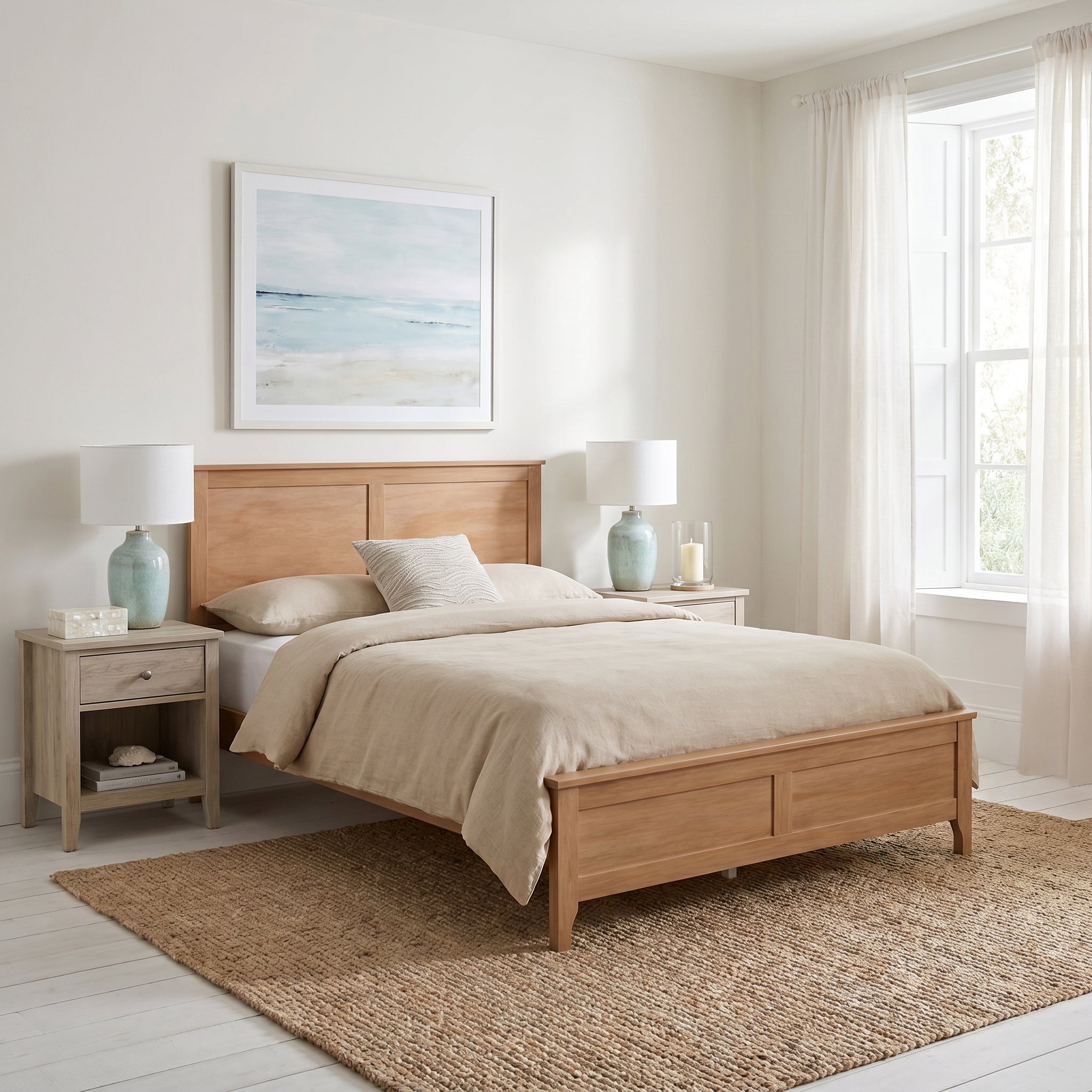 Aveline Full Solid Pine Wood Platform Bed with Headboard