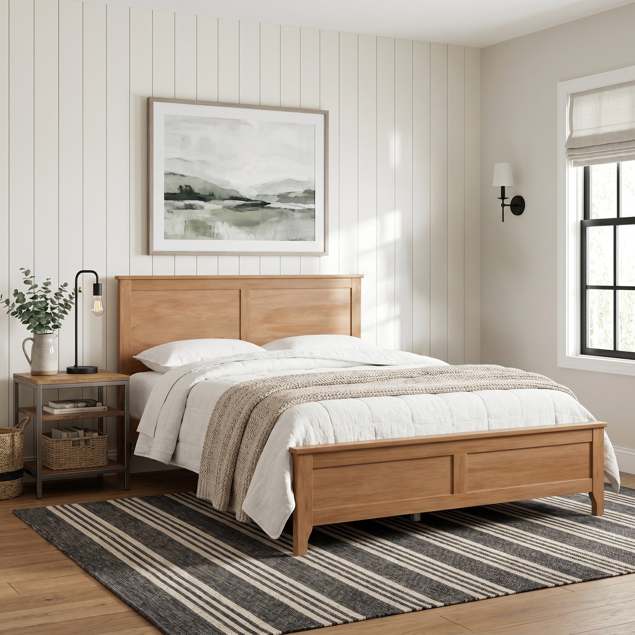 Aveline Full Solid Pine Wood Platform Bed with Headboard