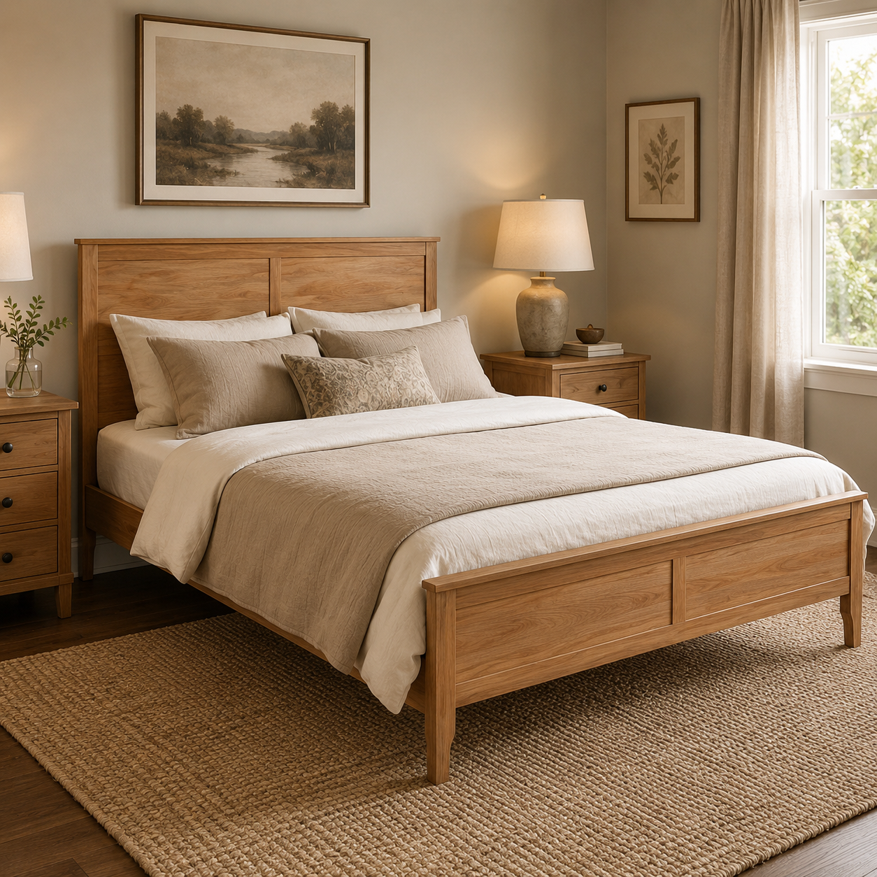 Aveline Full Solid Pine Wood Platform Bed with Headboard