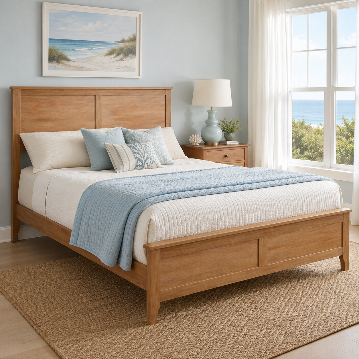 Aveline Full Solid Pine Wood Platform Bed with Headboard