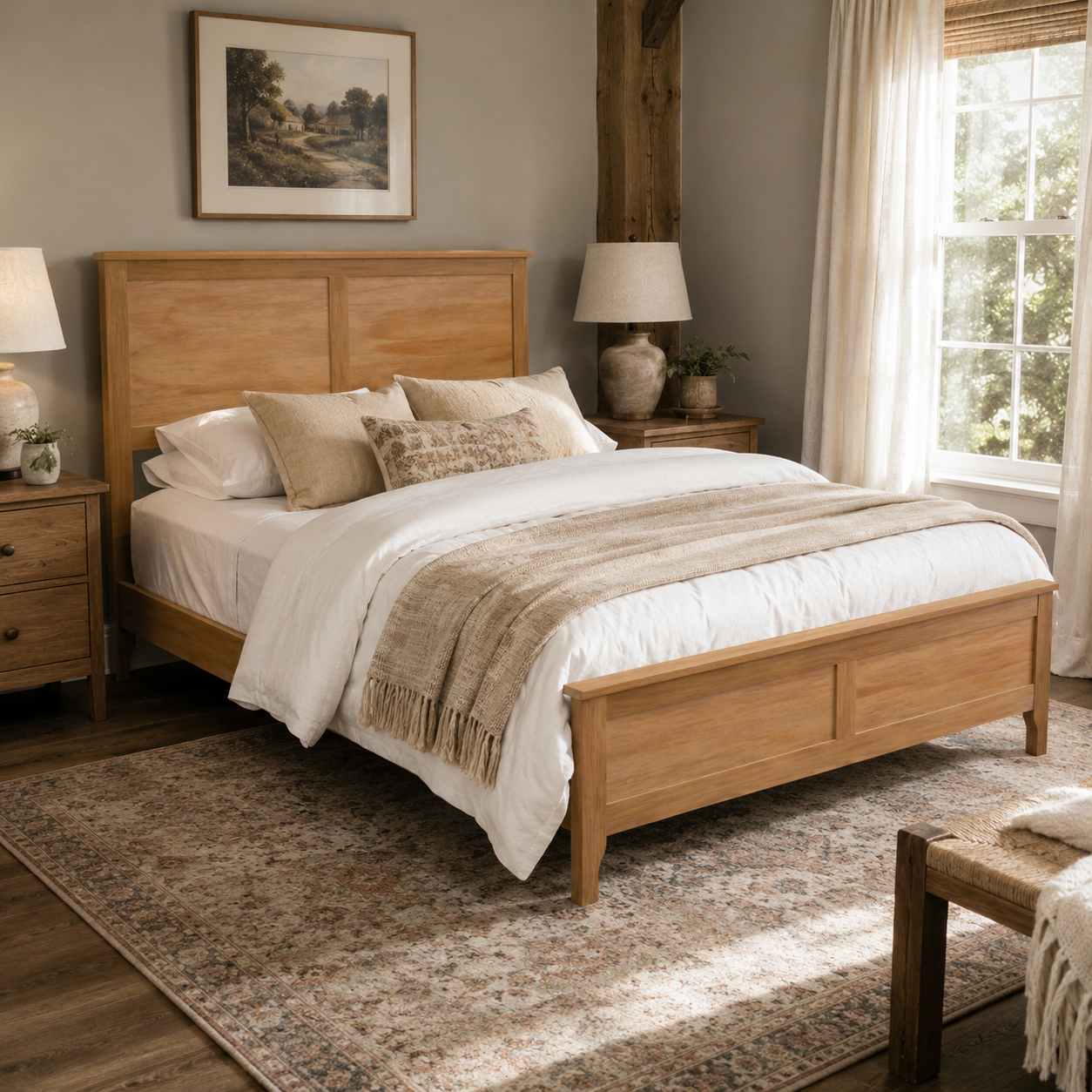 Aveline Full Solid Pine Wood Platform Bed with Headboard