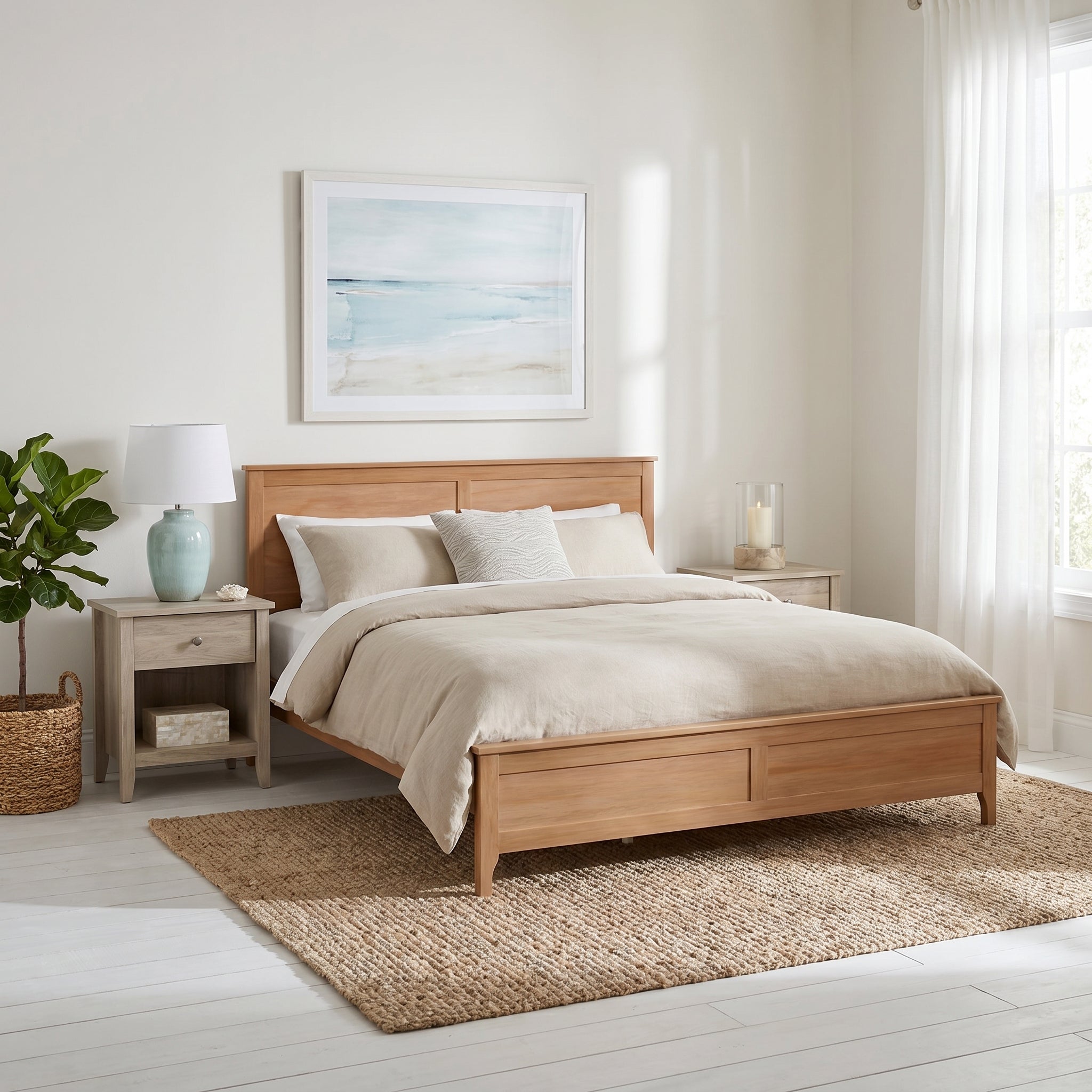 Aveline King Solid Pine Wood Platform Bed with Headboard