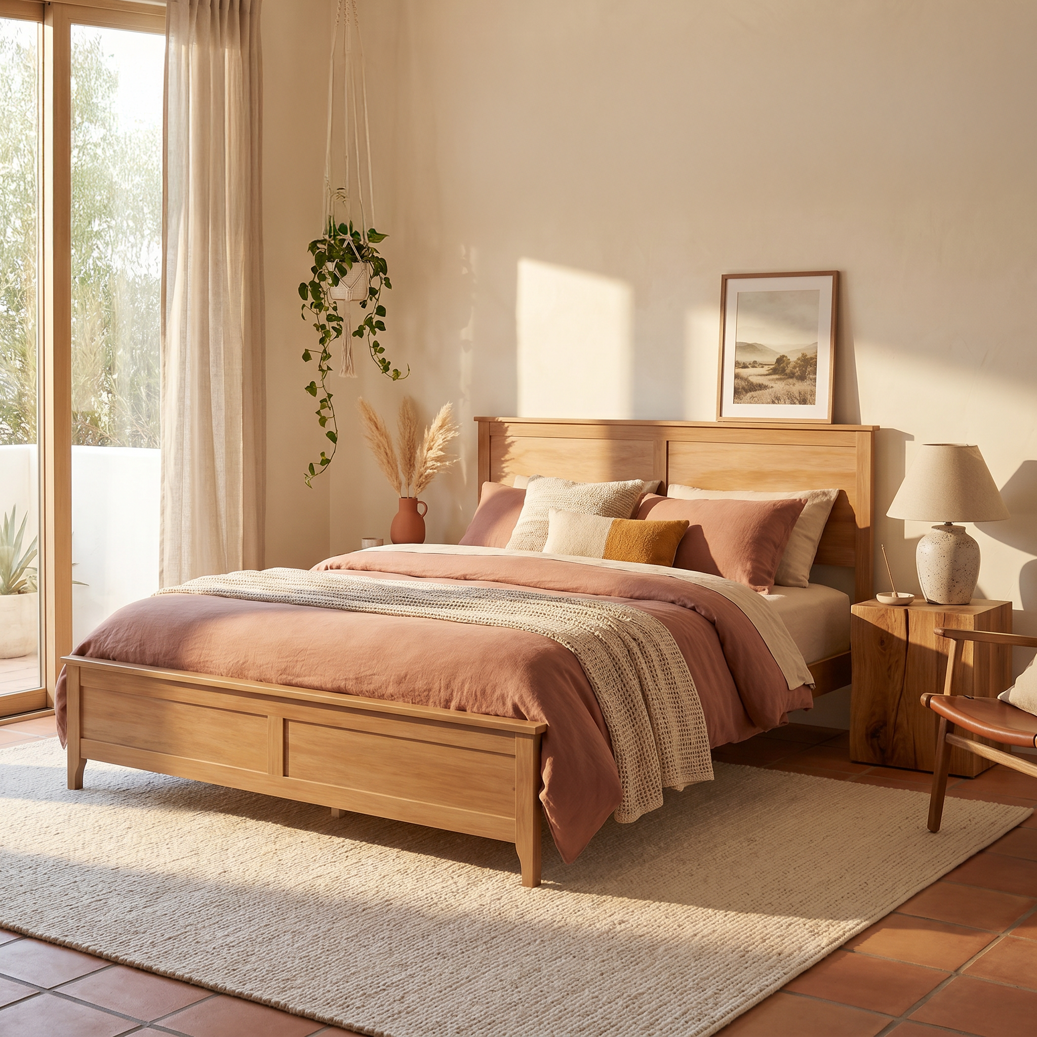 Aveline King Solid Pine Wood Platform Bed with Headboard