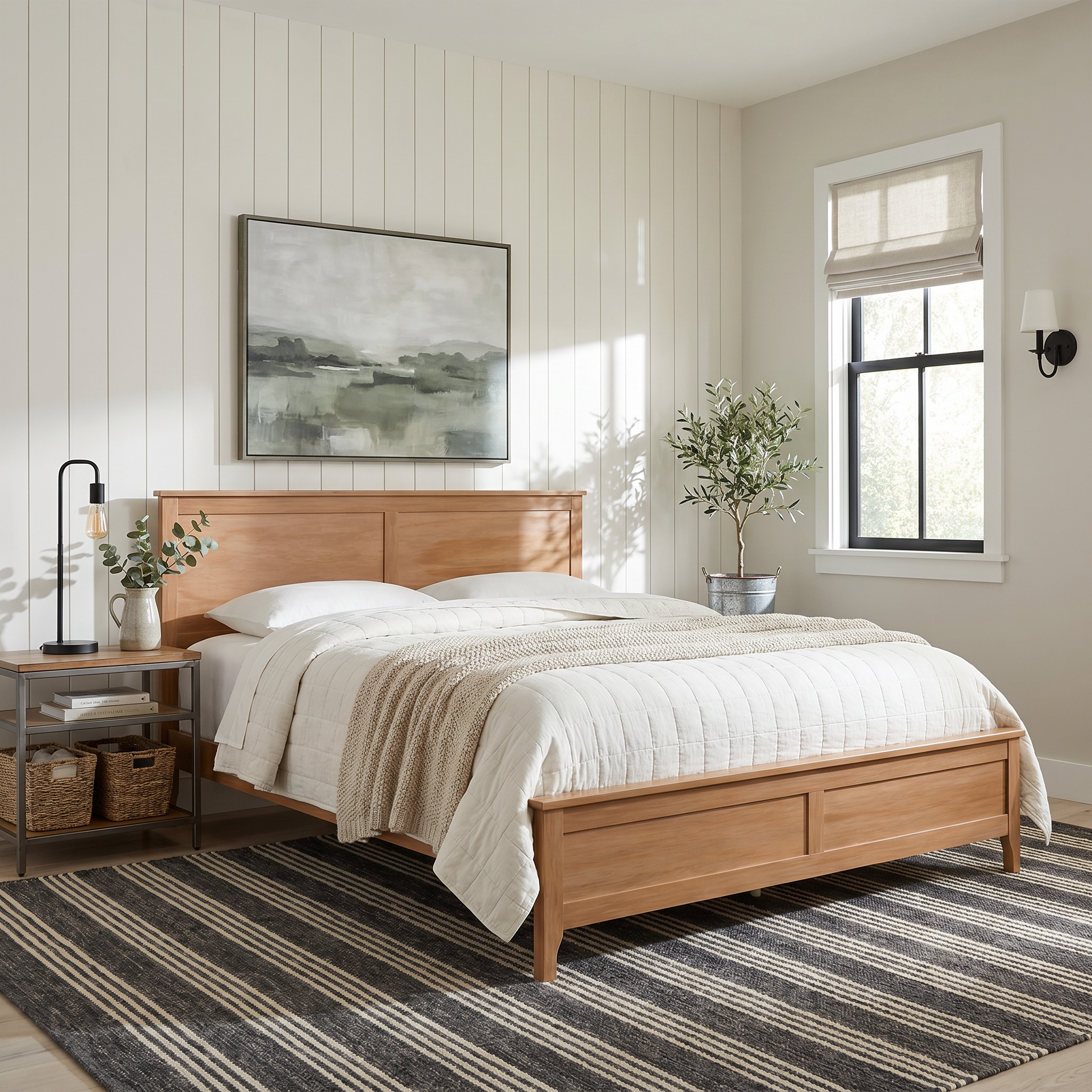 Aveline King Solid Pine Wood Platform Bed with Headboard