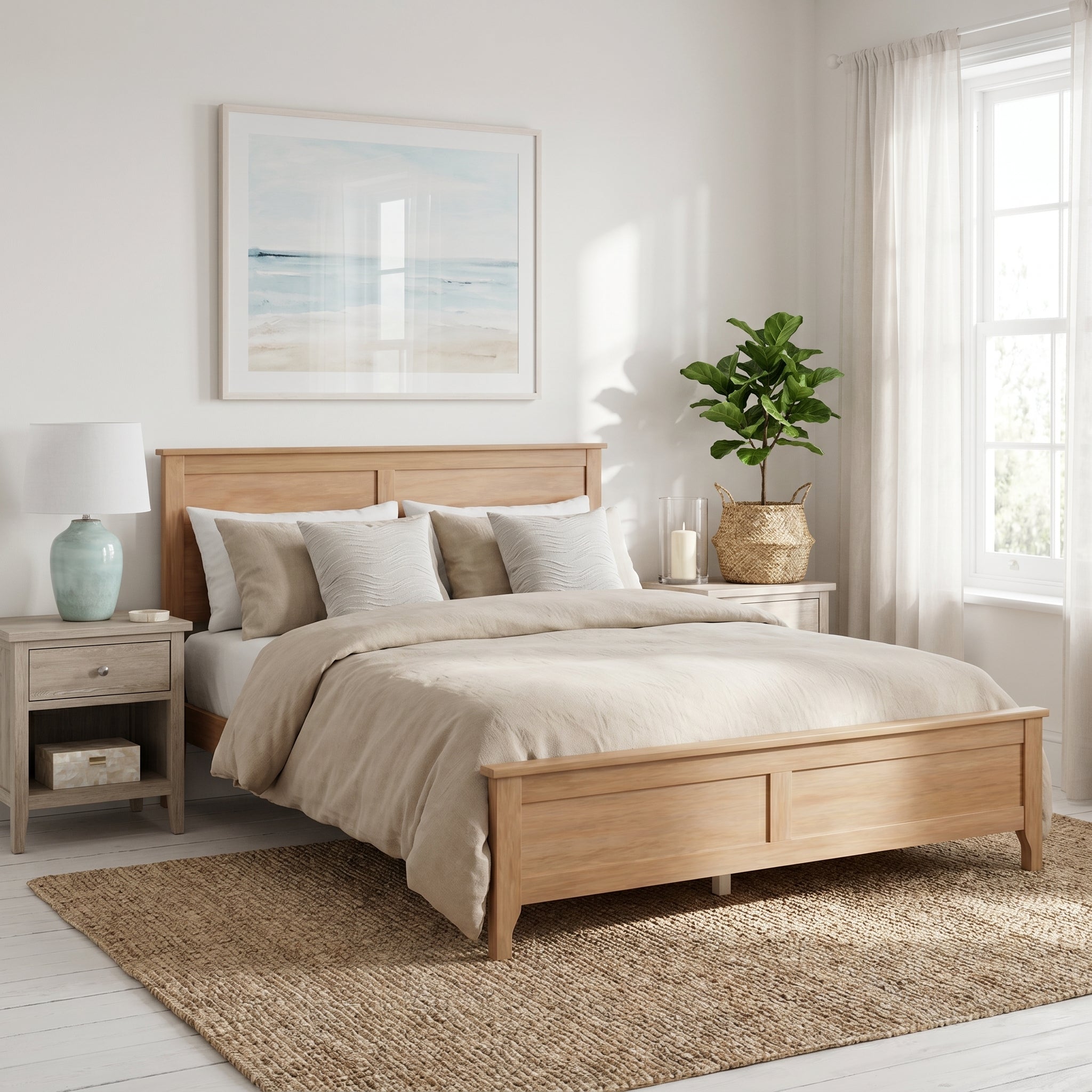 Aveline Queen Solid Pine Wood Platform Bed with Headboard