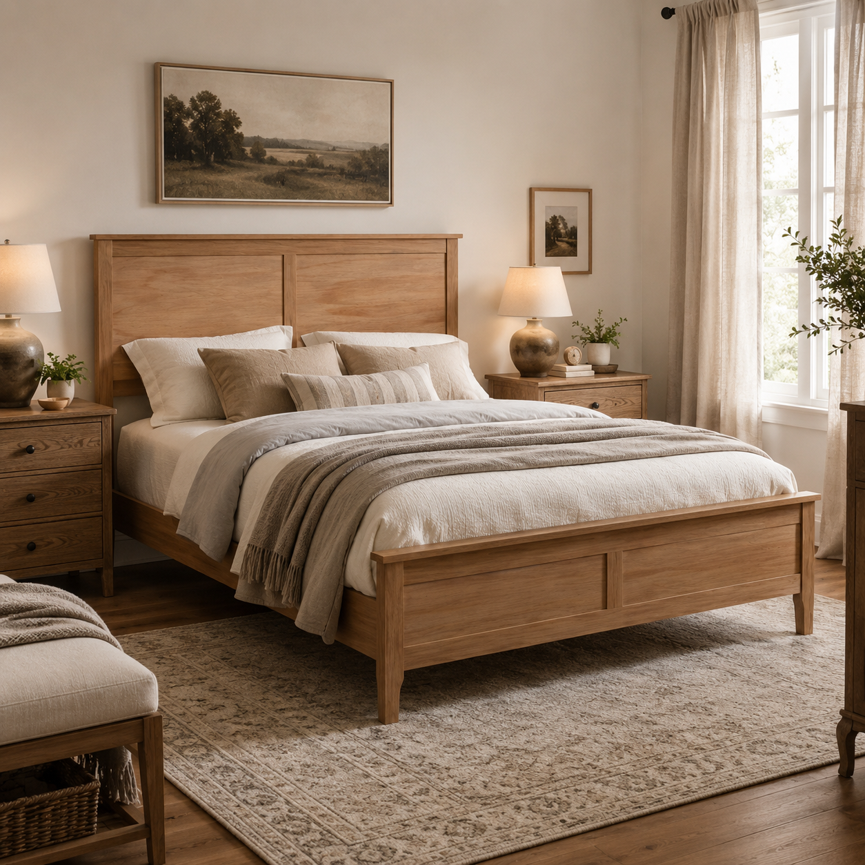 Aveline Queen Solid Pine Wood Platform Bed with Headboard