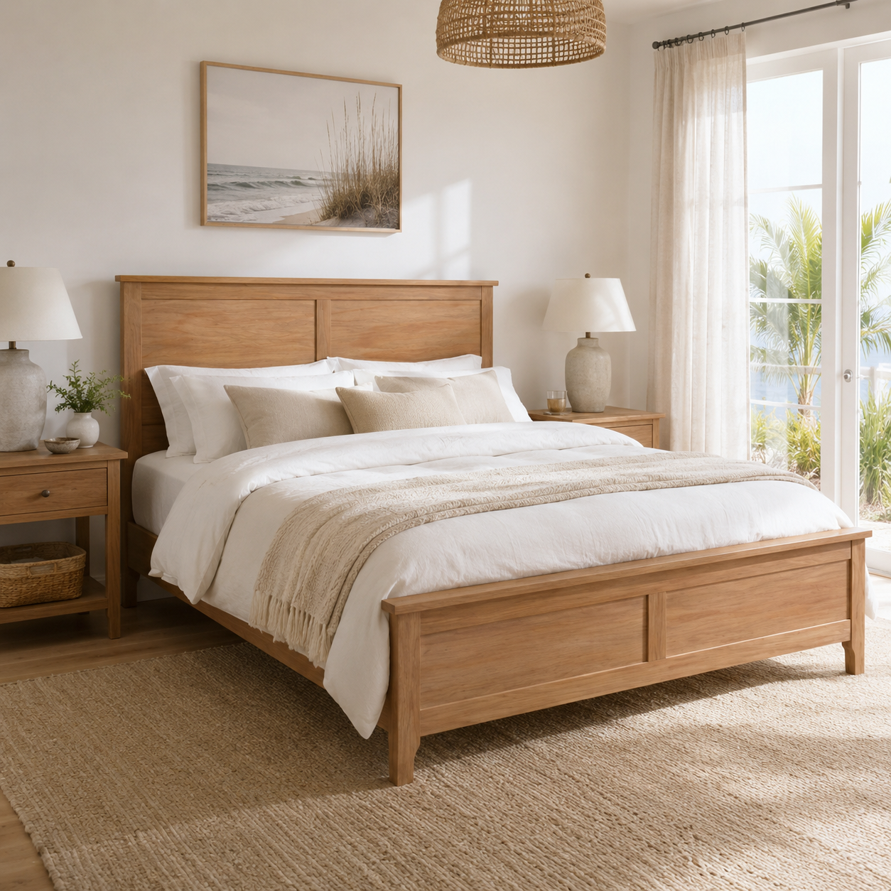 Aveline Queen Solid Pine Wood Platform Bed with Headboard